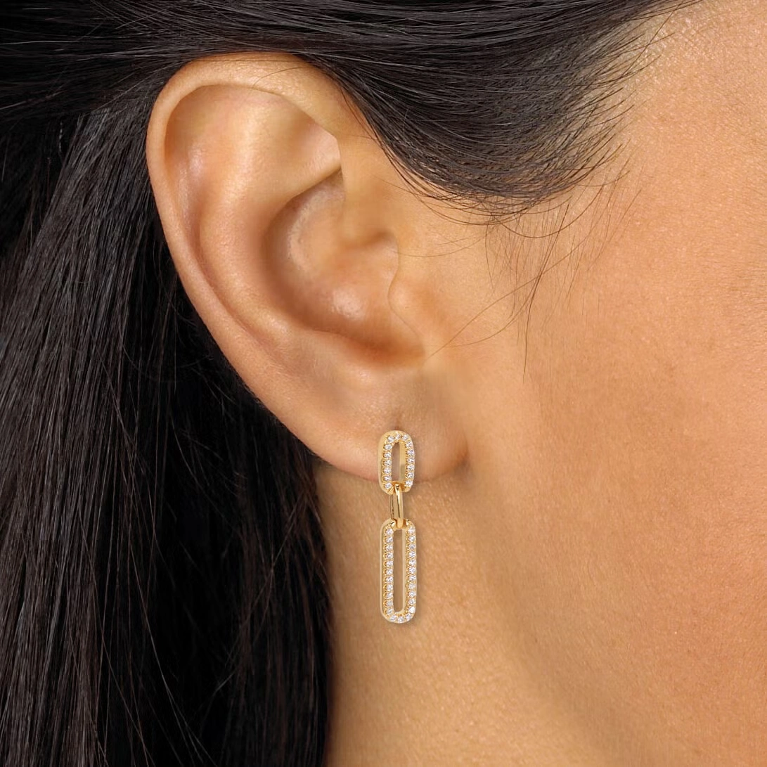 .40 TCW Round Cubic Zirconia Yellow Gold-Plated Link Earrings 3 .40 TCW Round Cubic Zirconia Yellow Gold-Plated Link Earrings