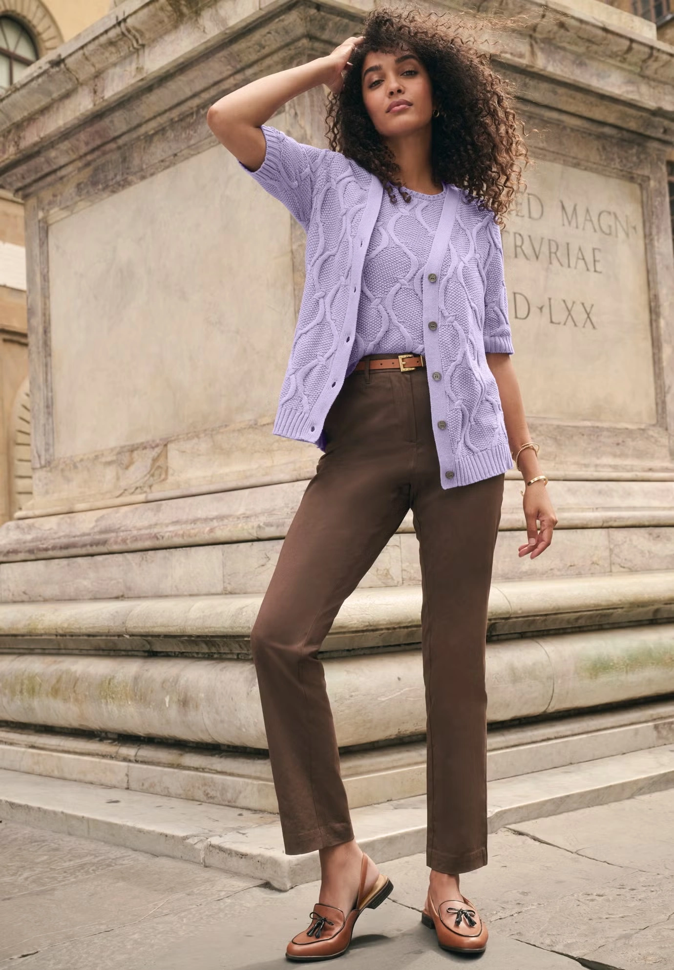 Elbow Sleeve Cable Cardigan