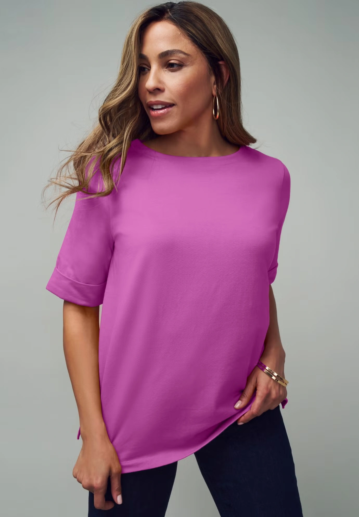 Stretch Cotton Cuff Tee