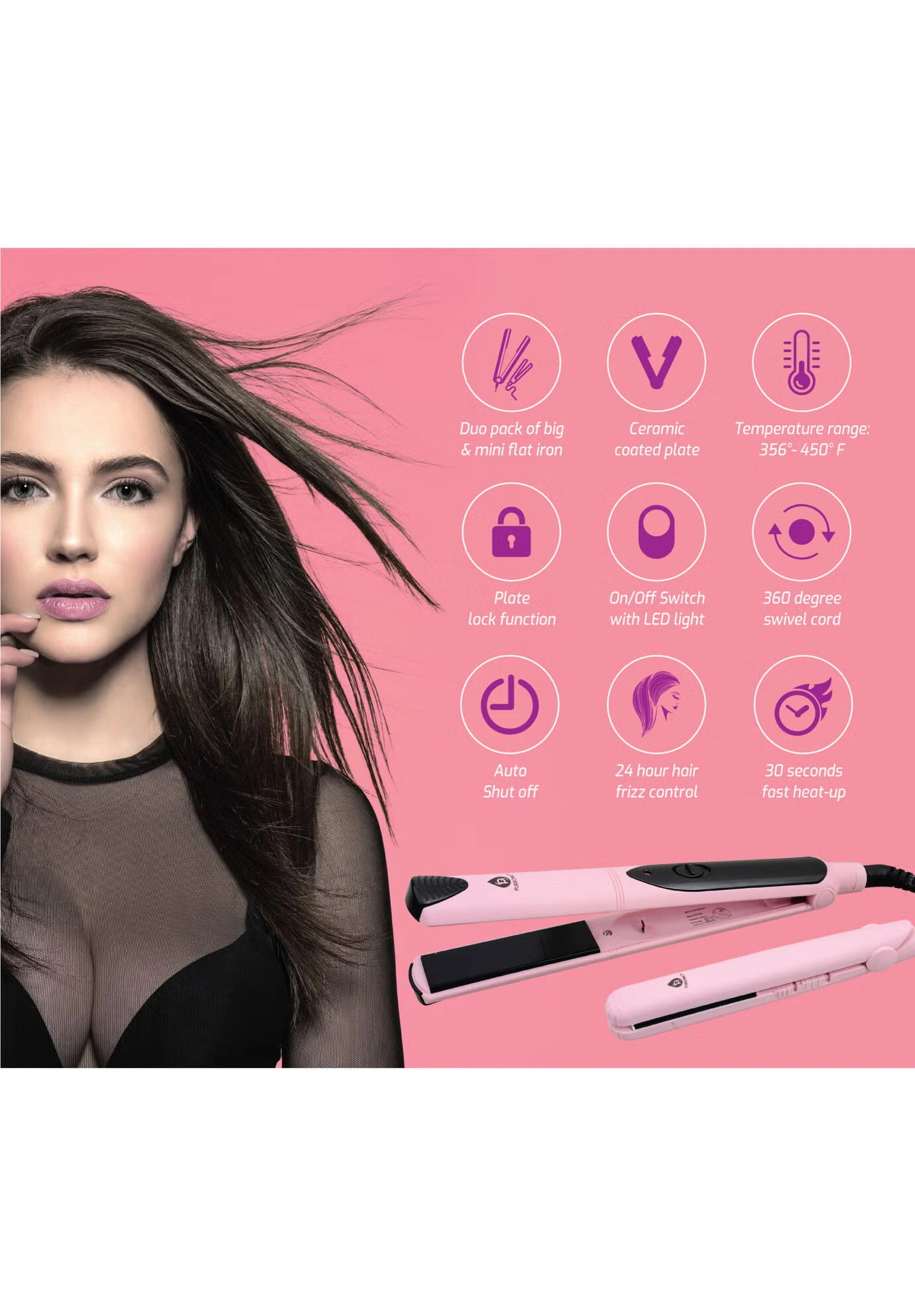 Dual Value Pack Hair Straightener Includes Travel Hair Strightener