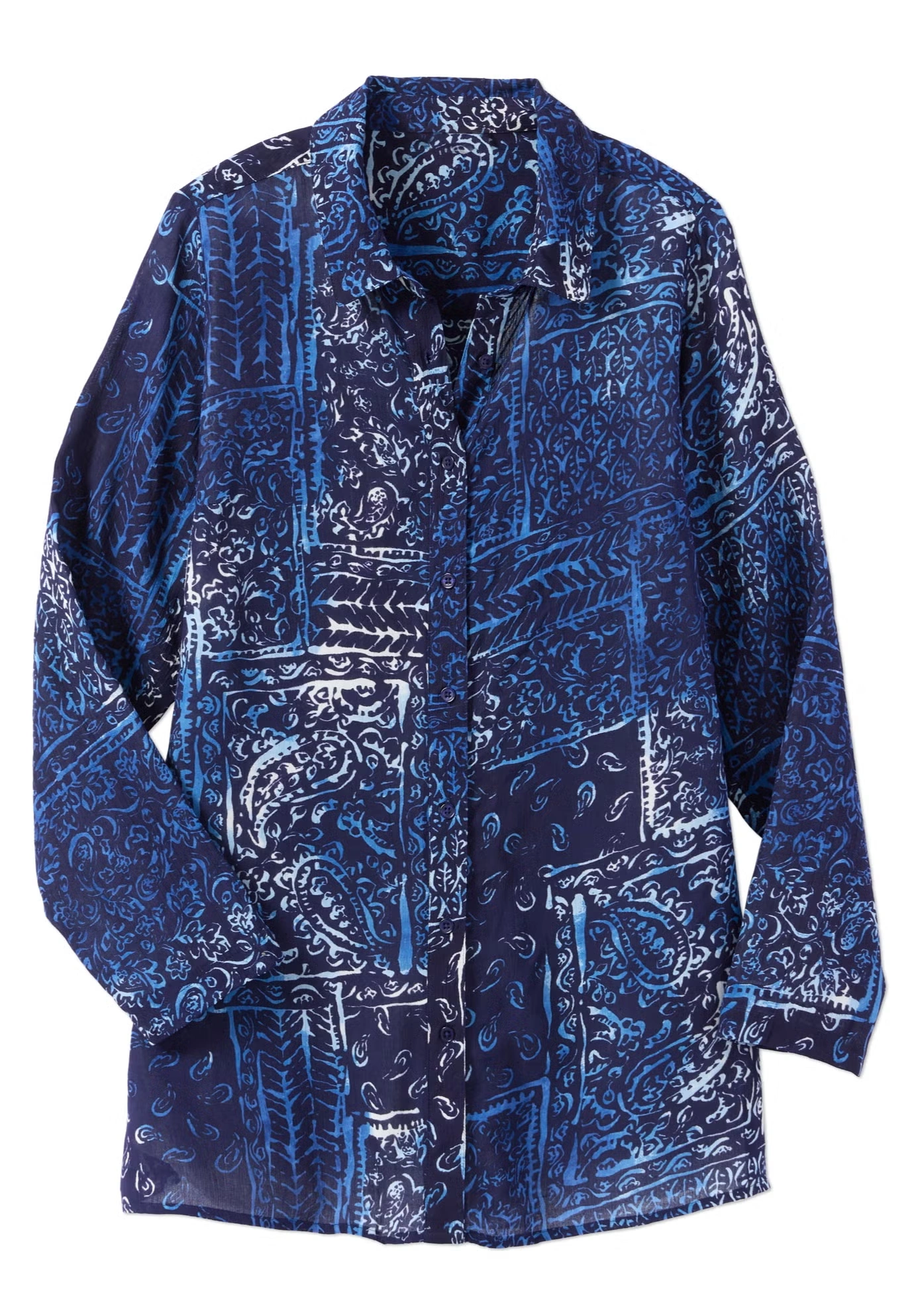 Crinkle Button-Front Shirt