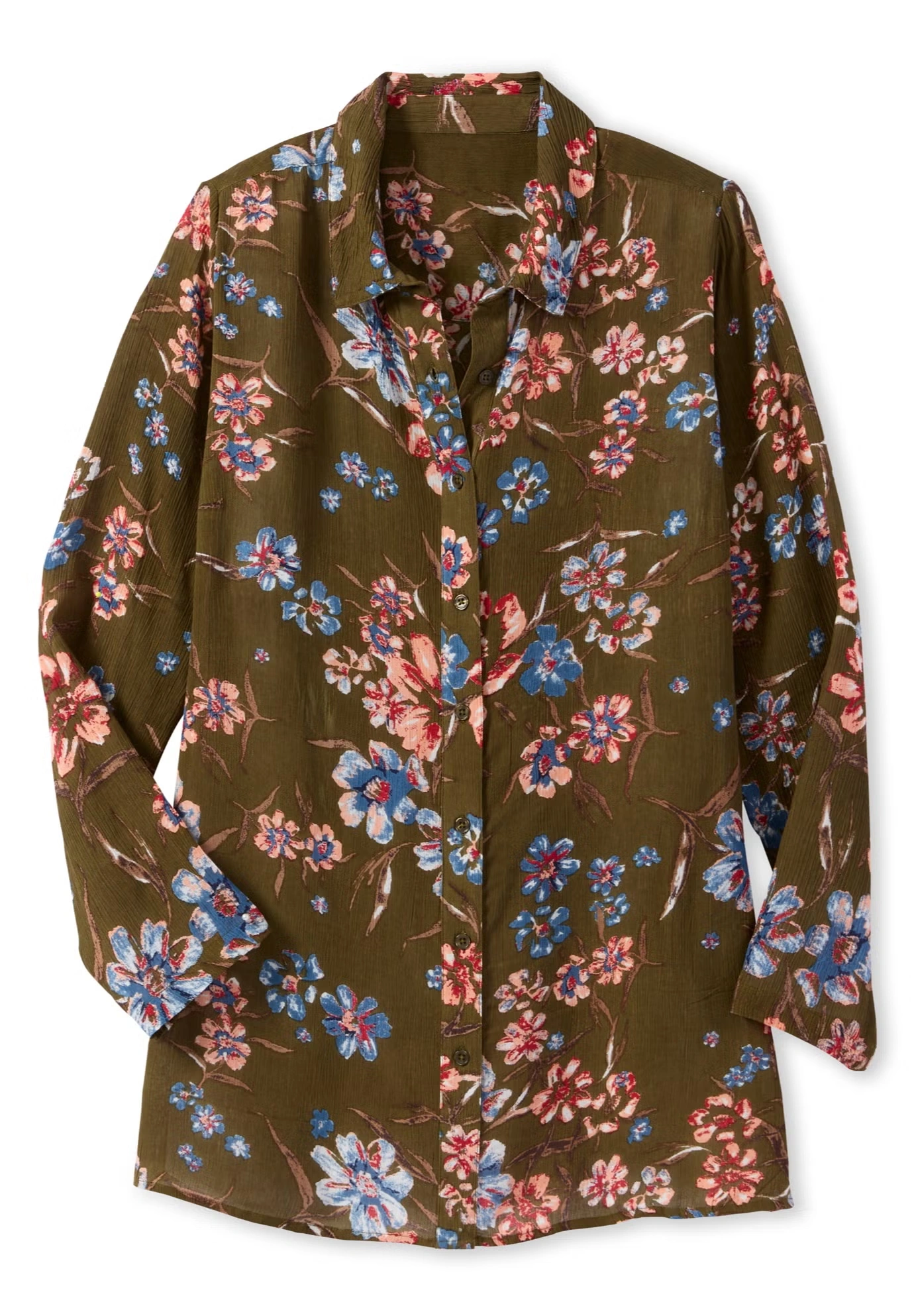 Crinkle Button-Front Shirt