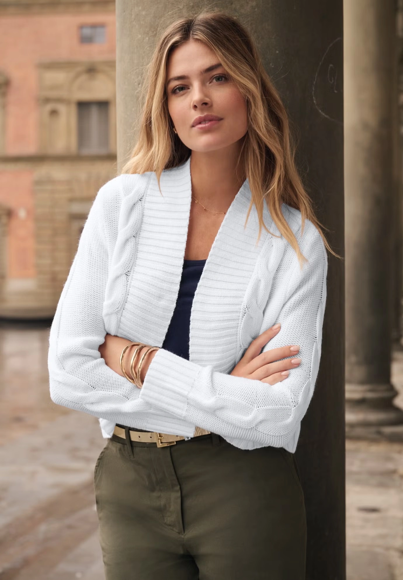 Cable Knit Open-Front Shrug Sweater