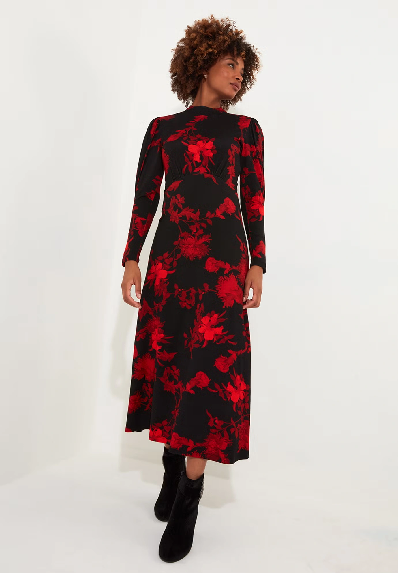 Stretch Knit Mockneck Maxi Dress