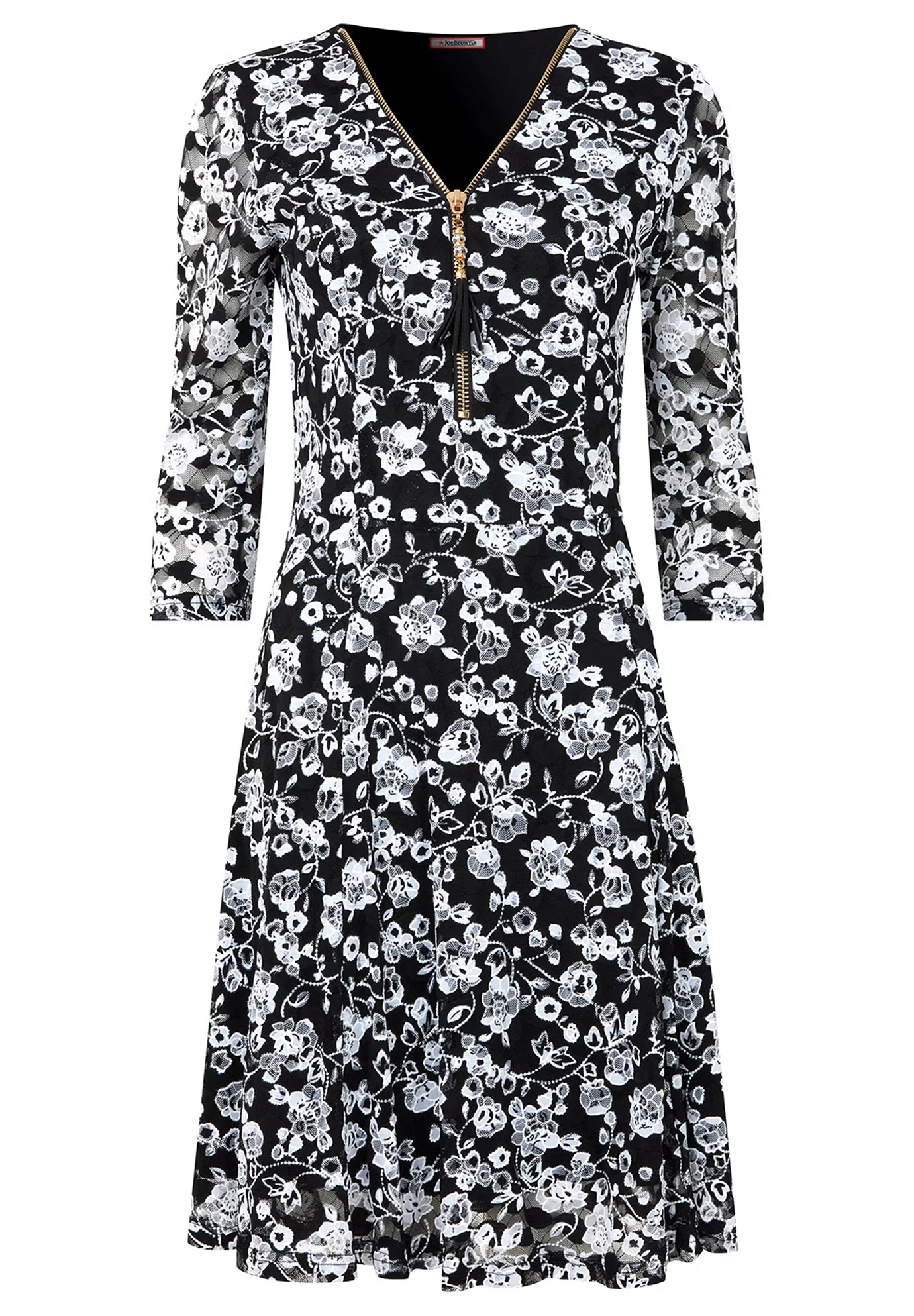 Lace Zip V-Neck Midi Dress