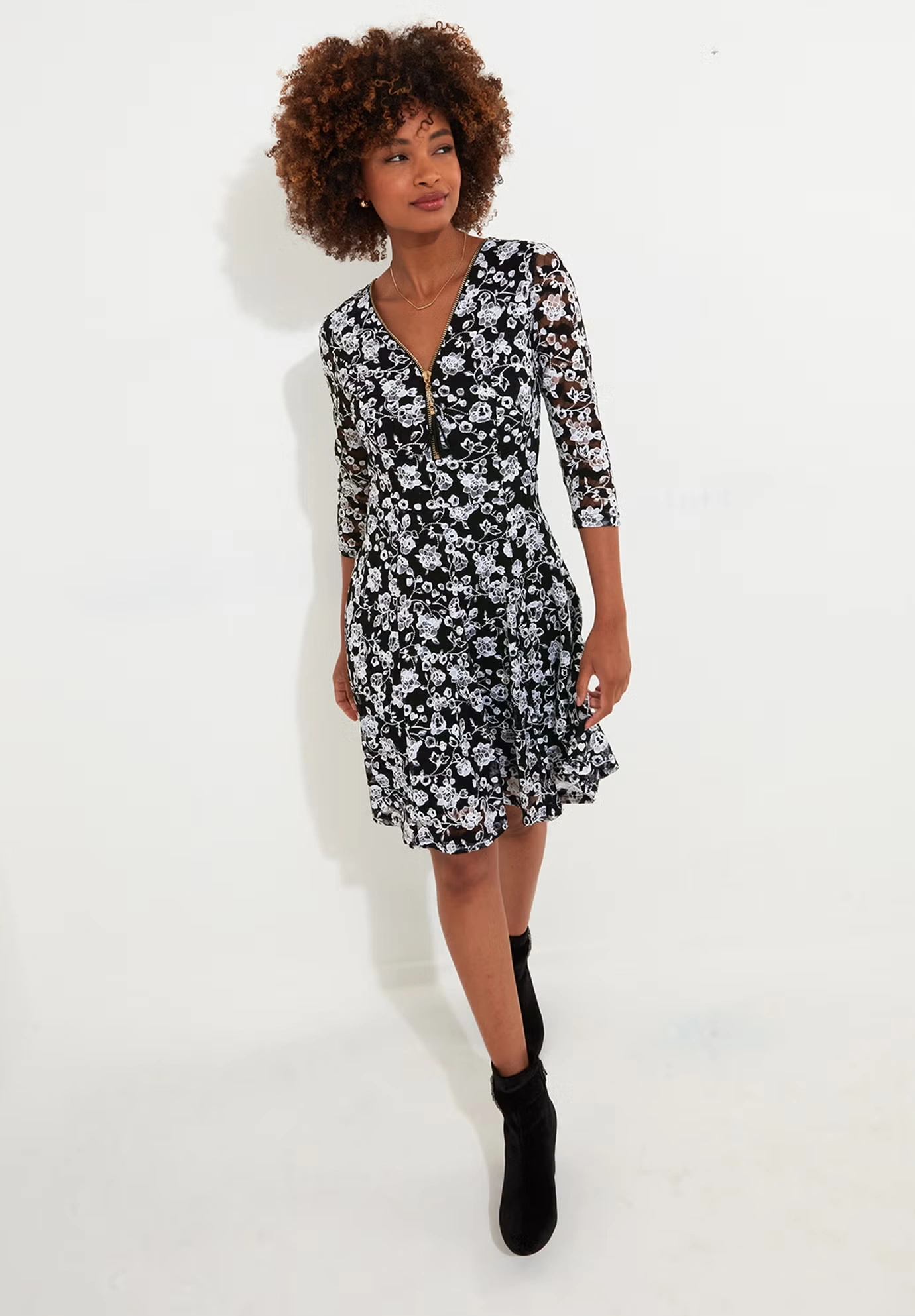 Lace Zip V-Neck Midi Dress 3 Lace Zip V-Neck Midi Dress