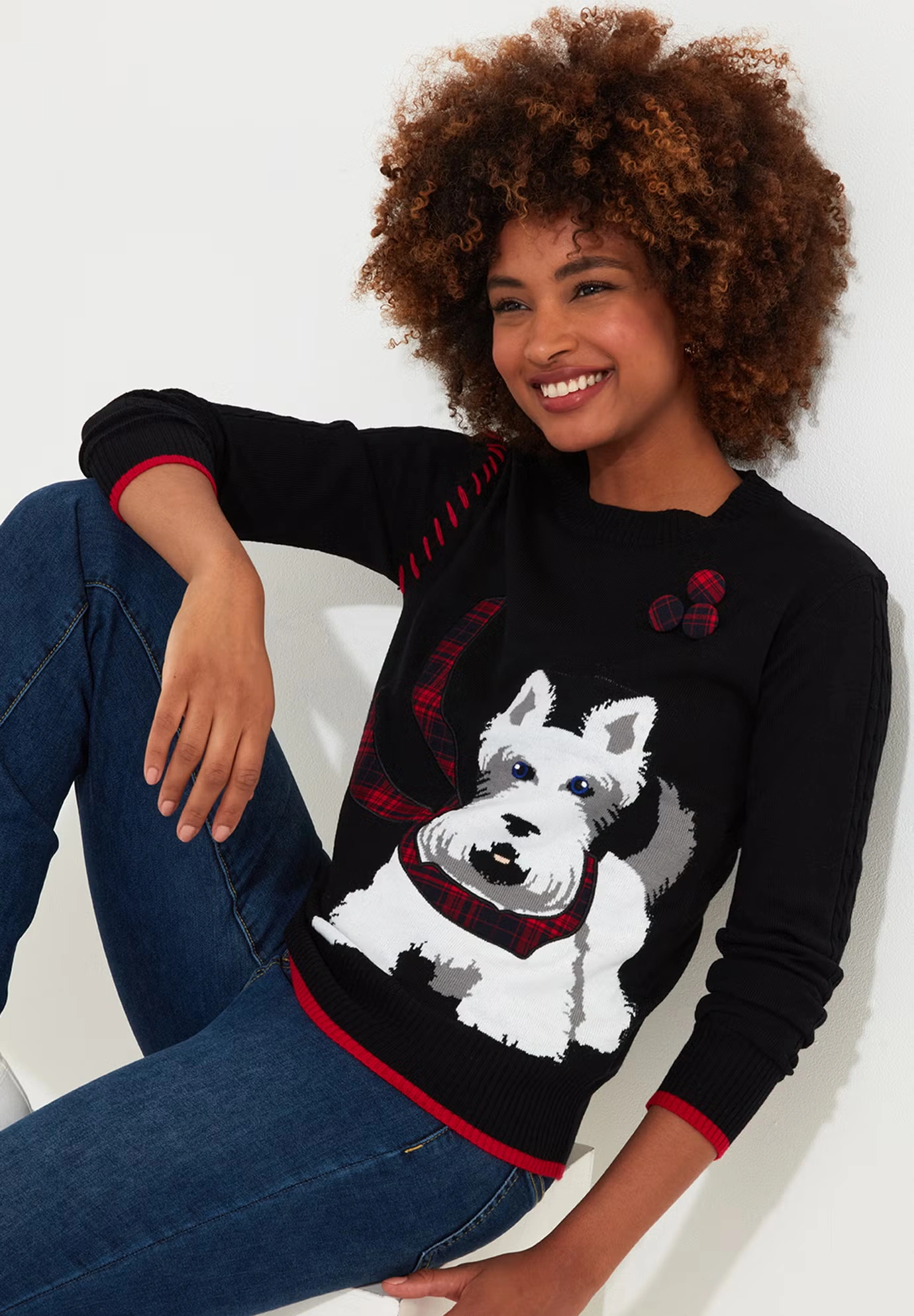 Puppy In Plaid Pullover Novelty Sweater