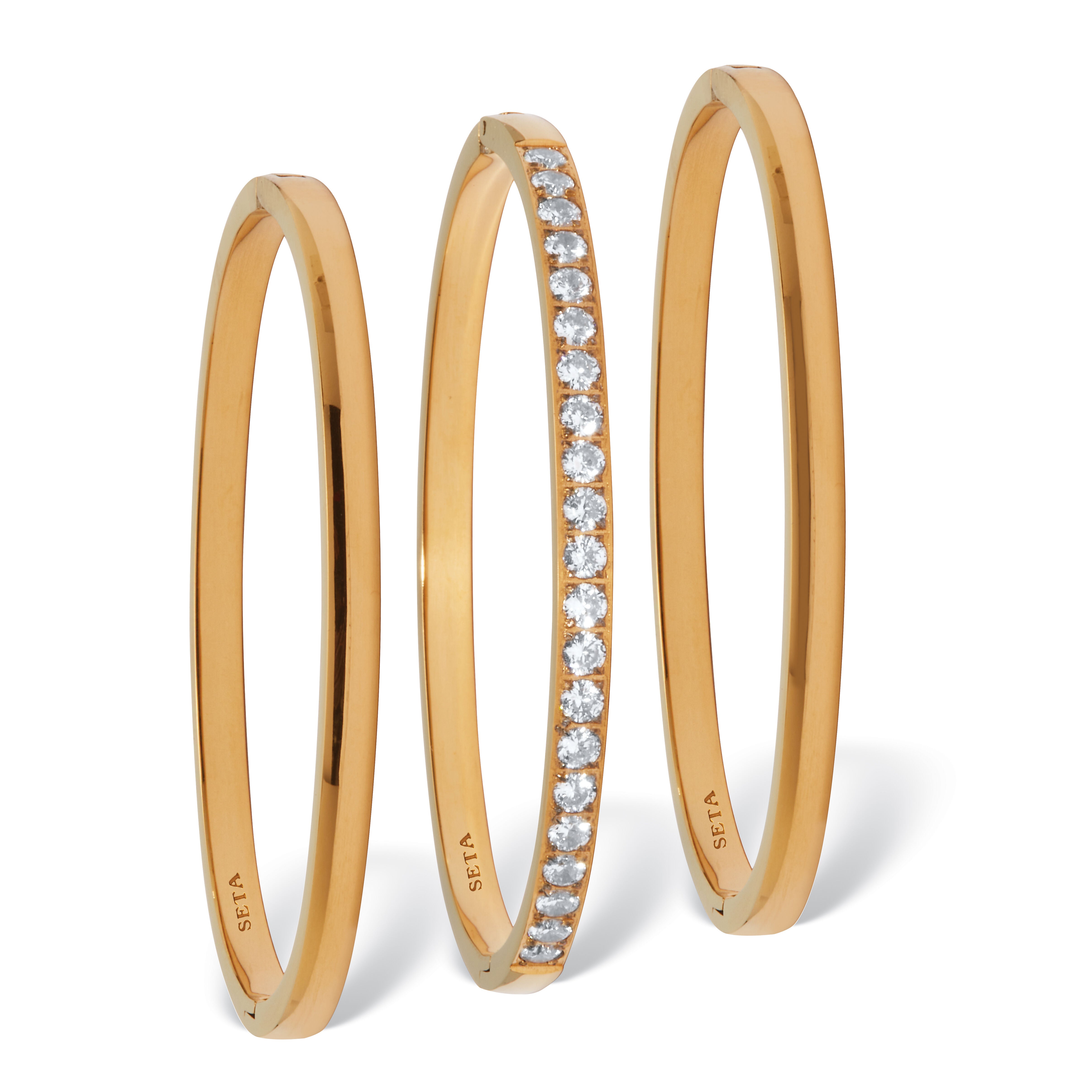 Round Crystal Yellow Gold Ion-Plated Stainless Steel Bangle Bracelet Set 7-inch