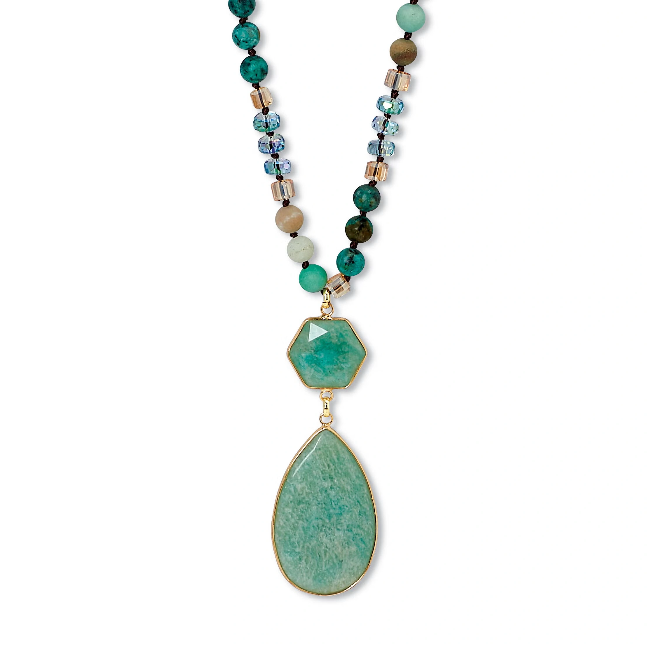 Genuine Green Aventurine Goldtone Beaded Drop Necklace 36-inch