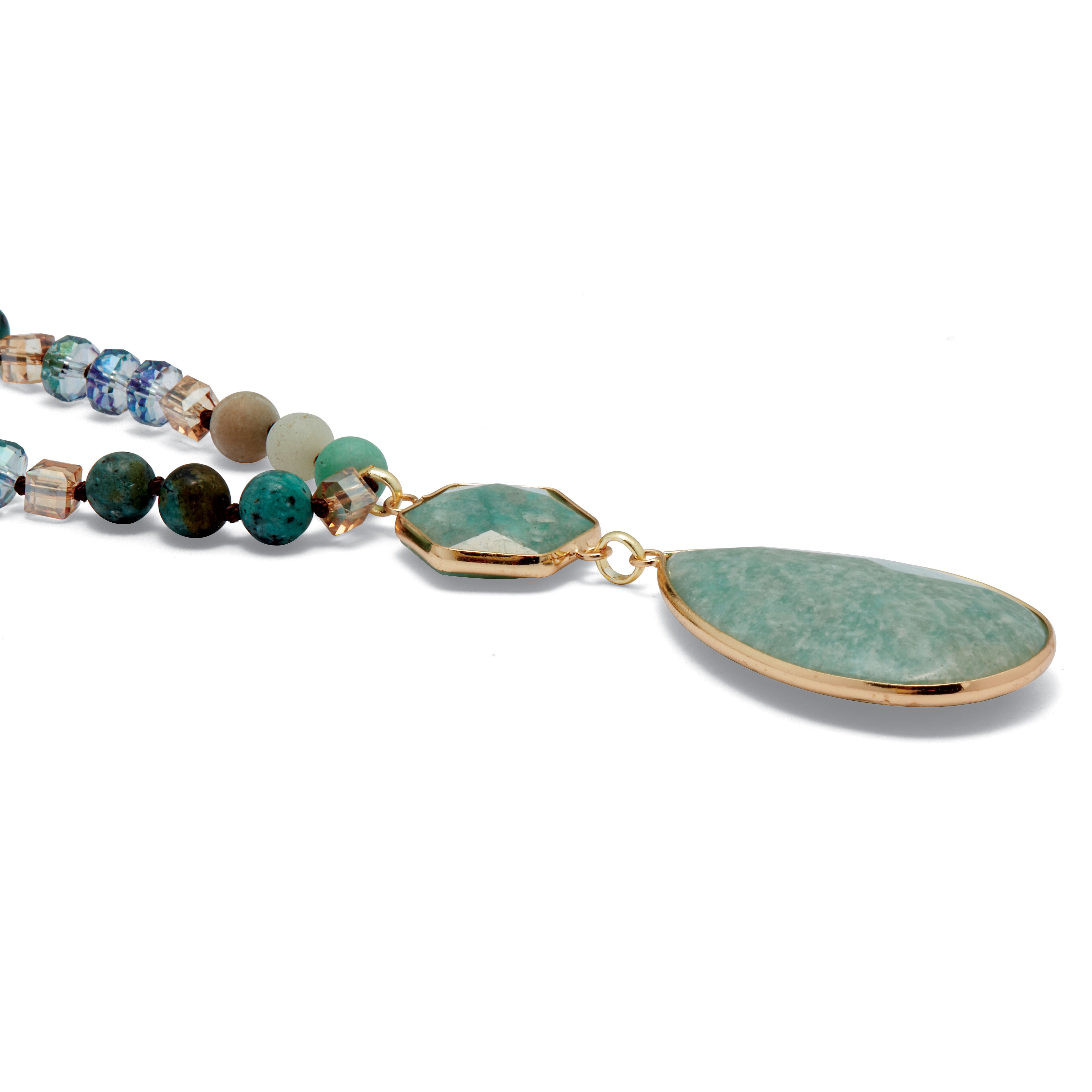 Genuine Green Aventurine Goldtone Beaded Drop Necklace 36-inch