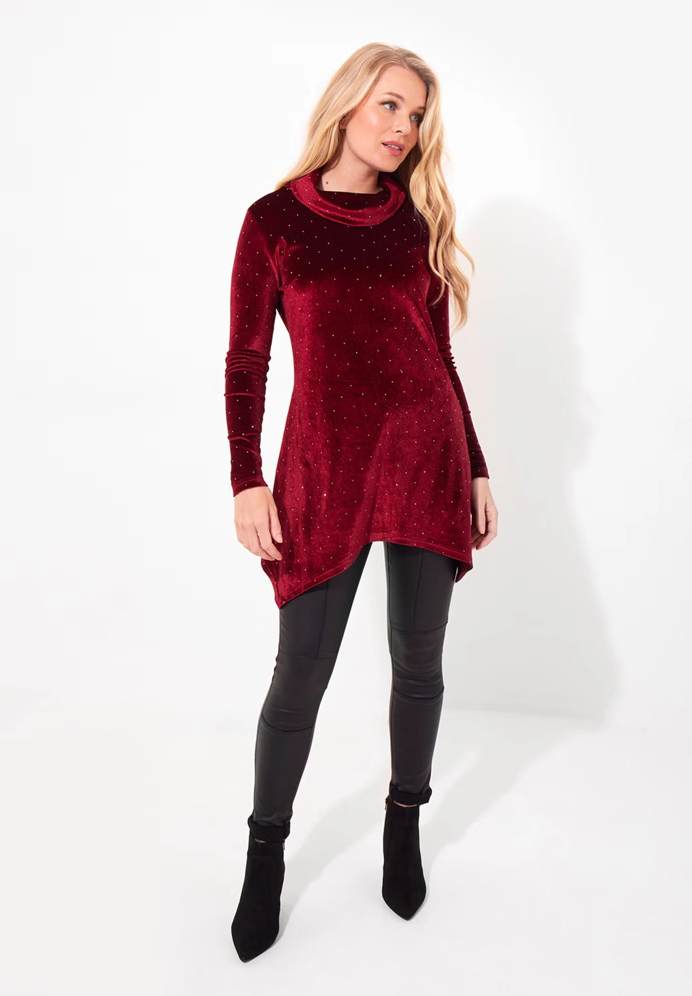 Rhinstone Velvet Cowl Neck Tunic 3 Rhinstone Velvet Cowl Neck Tunic