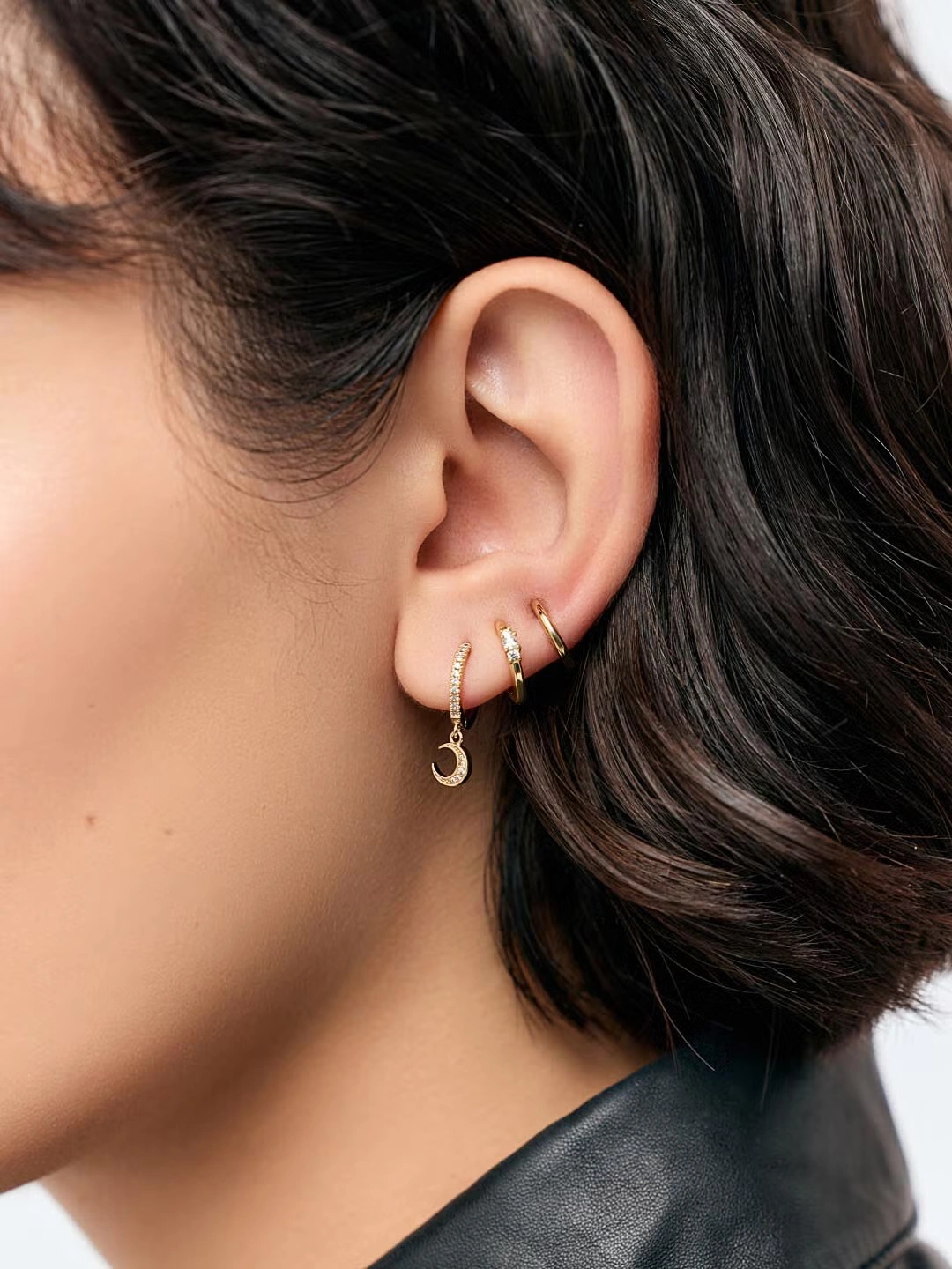 Celeste Crescent Moon Huggie Hoops