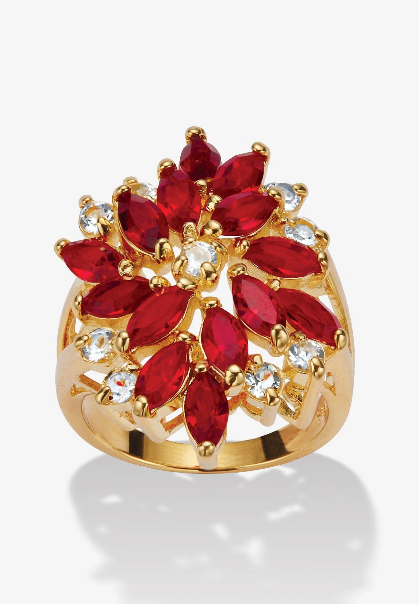 Red Crystal 18K Gold-Plated Flower Cocktail Ring