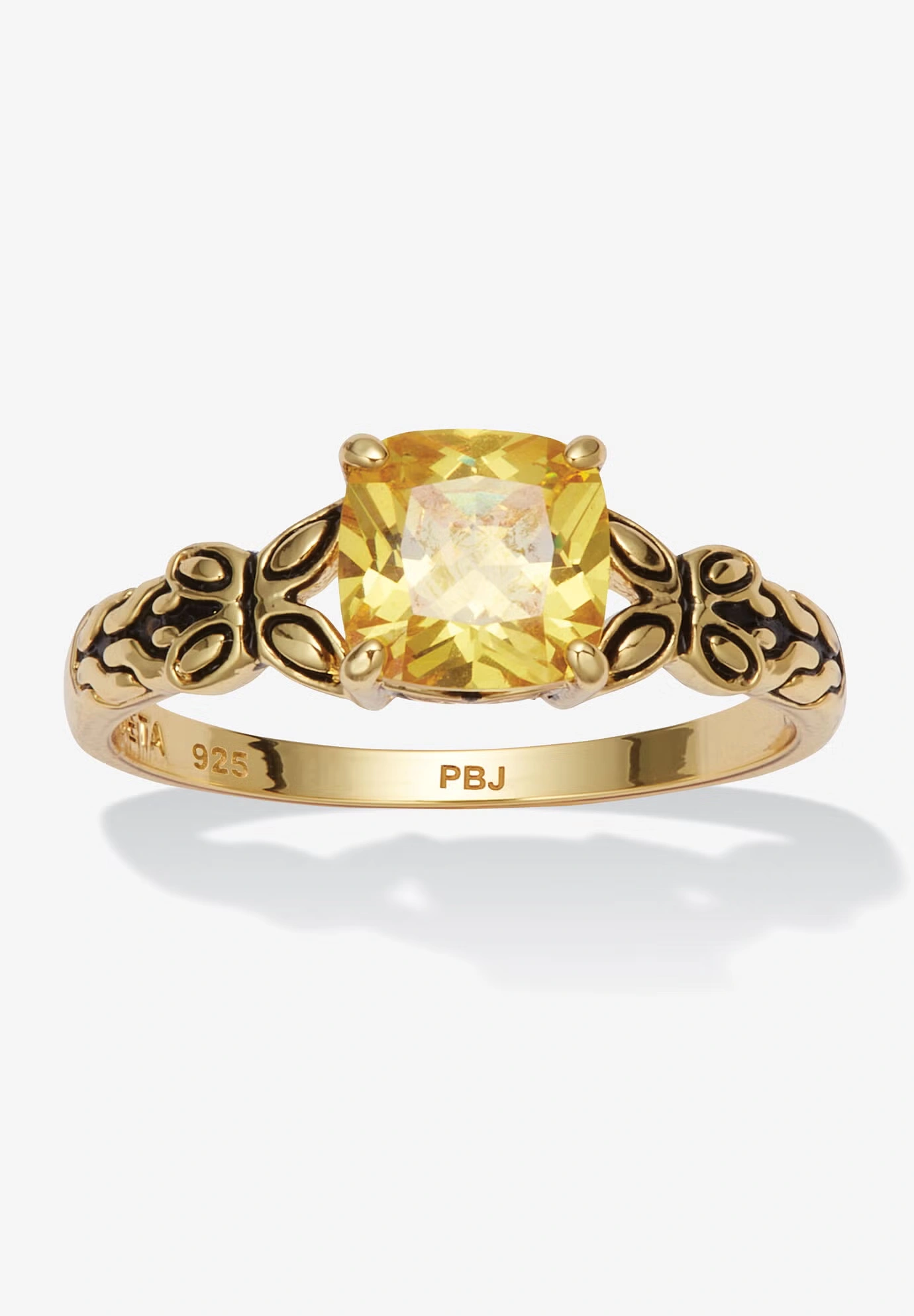 Cushion Cut Birthstone Ring In Gold-Plated Sterling Silver
