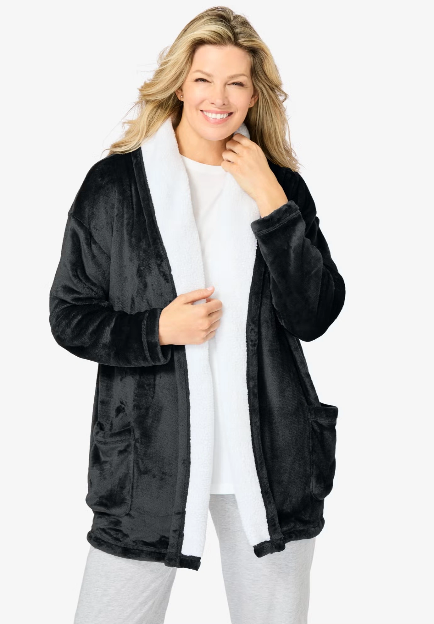 Sherpa Lined Collar Microfleece Bed Jacket