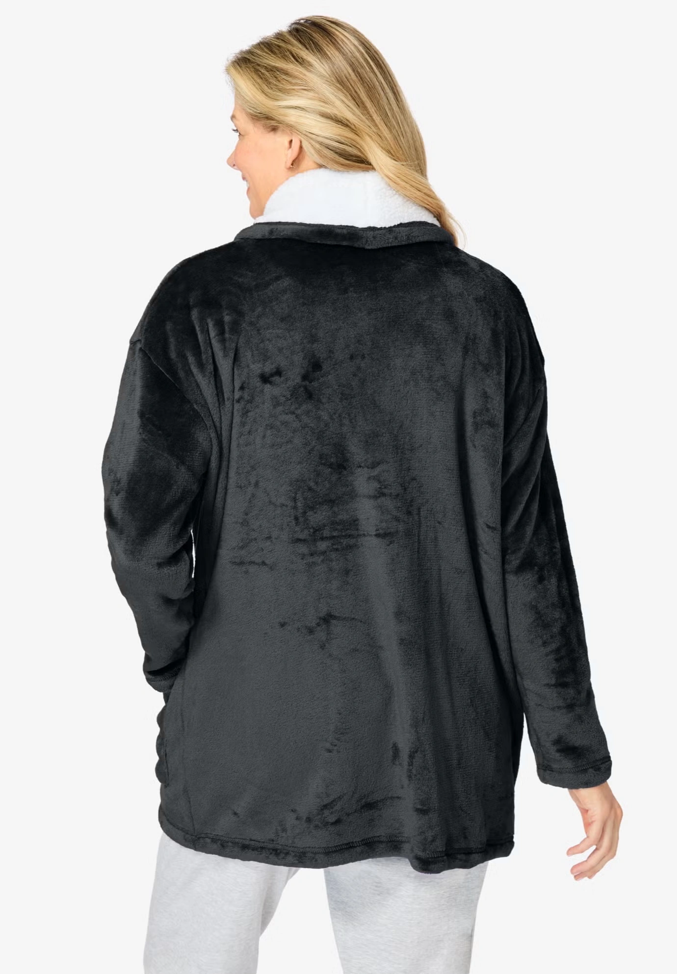 Sherpa Lined Collar Microfleece Bed Jacket