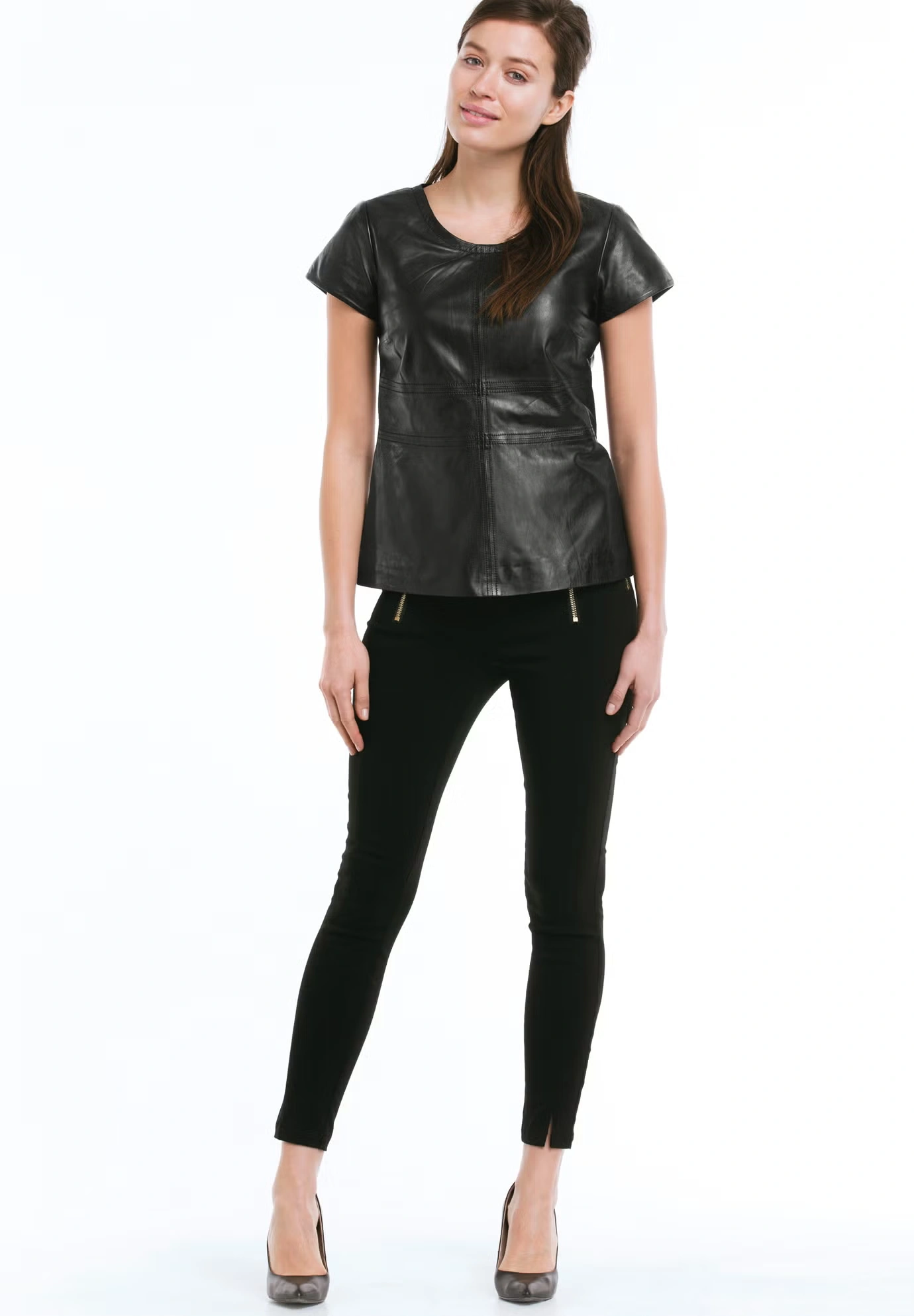 Back Zip Leather Top