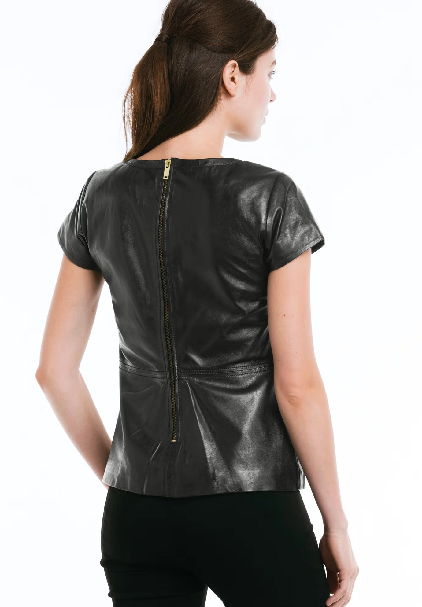 Back Zip Leather Top