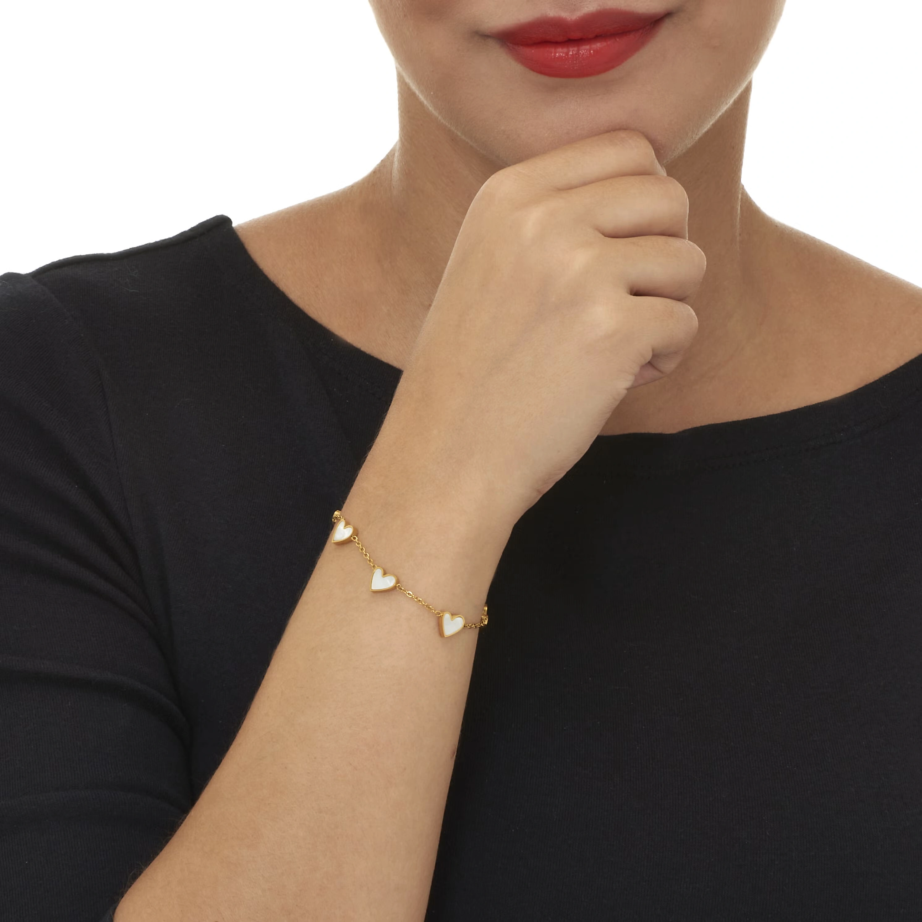 Mother of Pearl Gold Ion-Plated Stainless Steel Heart Bracelet 7 to 9-inch 3 Mother of Pearl Gold Ion-Plated Stainless Steel Heart Bracelet 7 to 9-inch