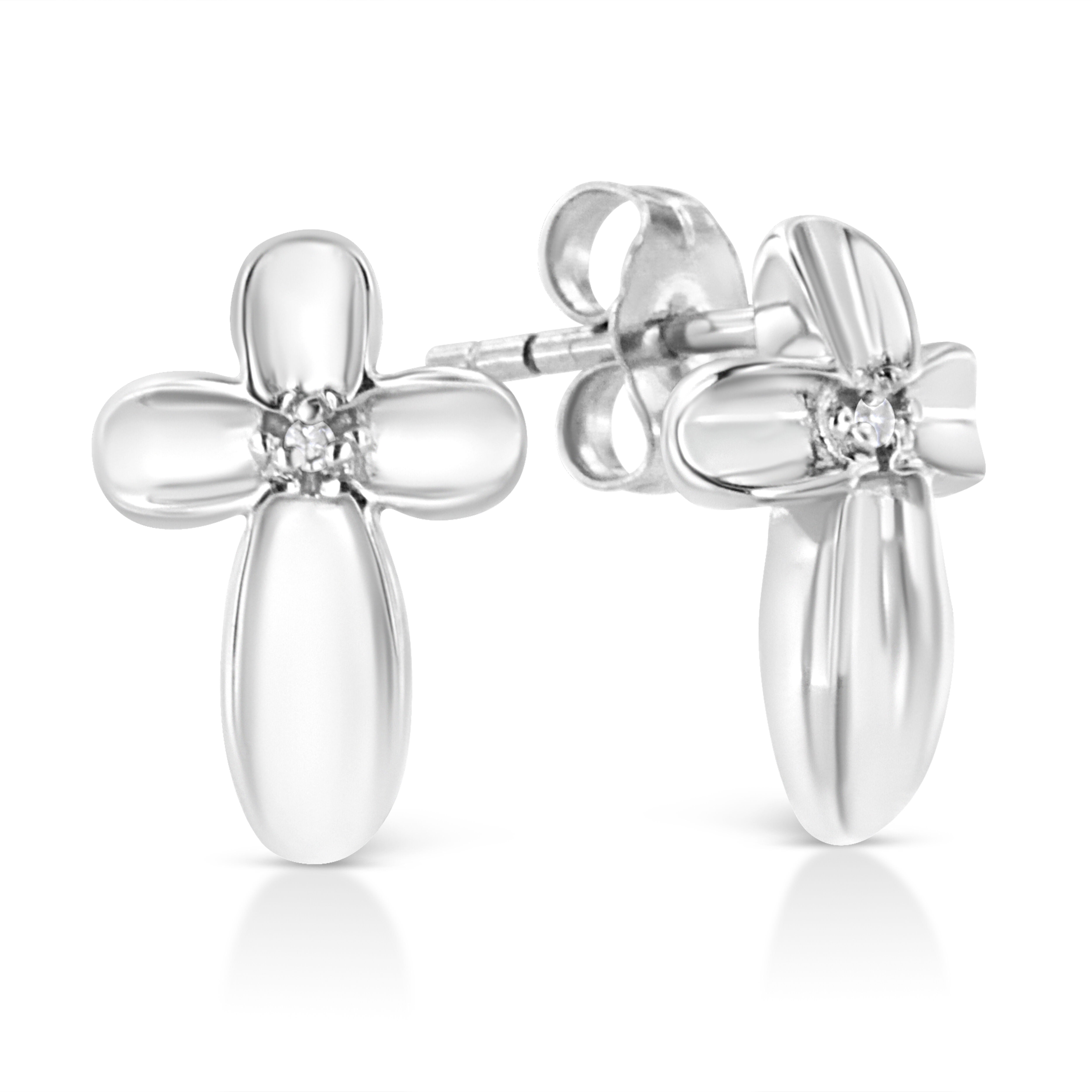 .925 Sterling Silver Prong Set Diamond Accent Floral Cross Stud Earring (I-J Color, I1-I2 Clarity) 3 .925 Sterling Silver Prong Set Diamond Accent Floral Cross Stud Earring (I-J Color, I1-I2 Clarity)