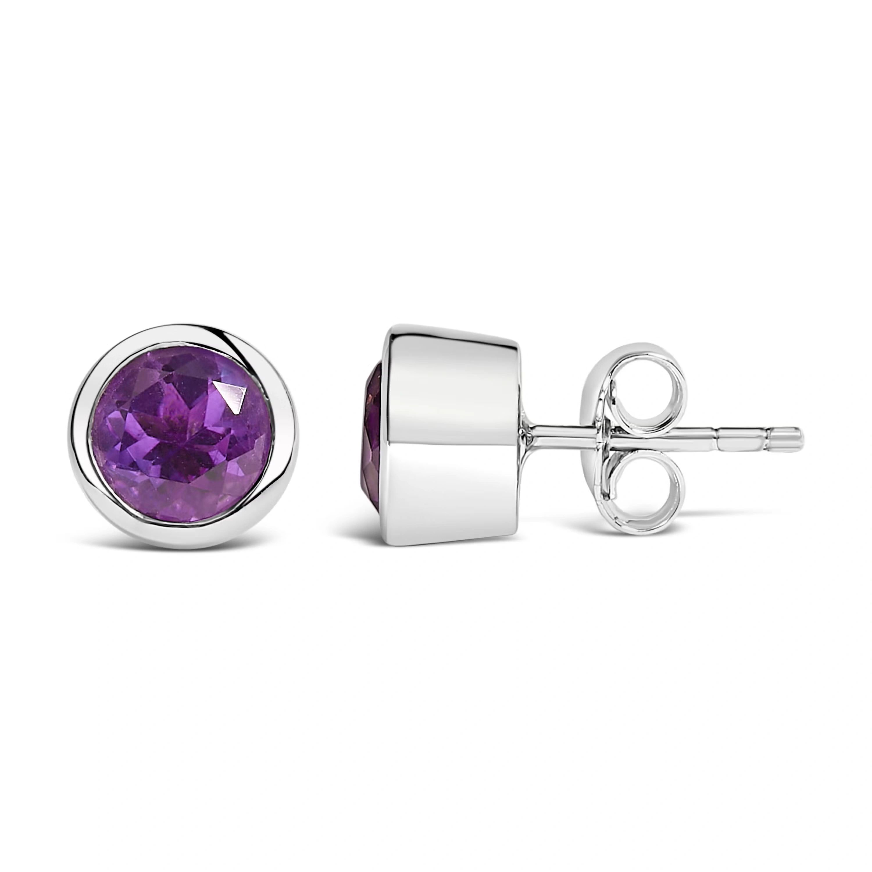 .925 Sterling Silver 6MM Bezel Set Created Purple Amethyst Solitaire Stud Earrings 3 .925 Sterling Silver 6MM Bezel Set Created Purple Amethyst Solitaire Stud Earrings