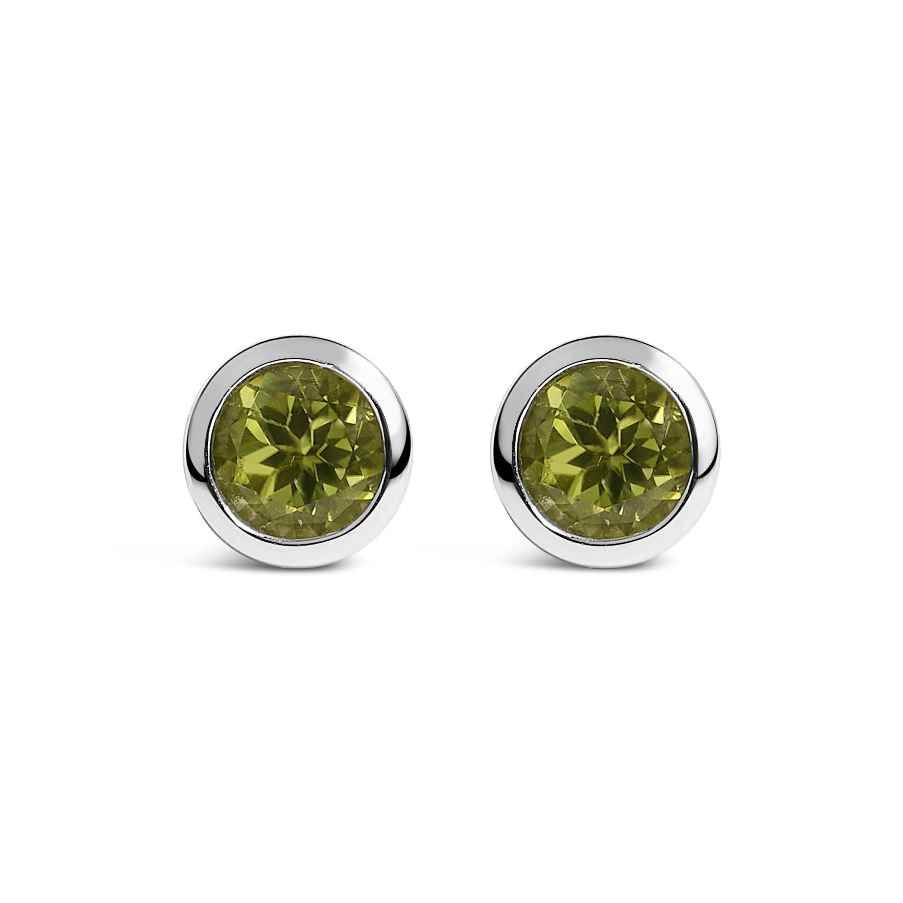 .925 Sterling Silver 6MM Bezel Set Created Green Peridot Solitaire Stud Earrings