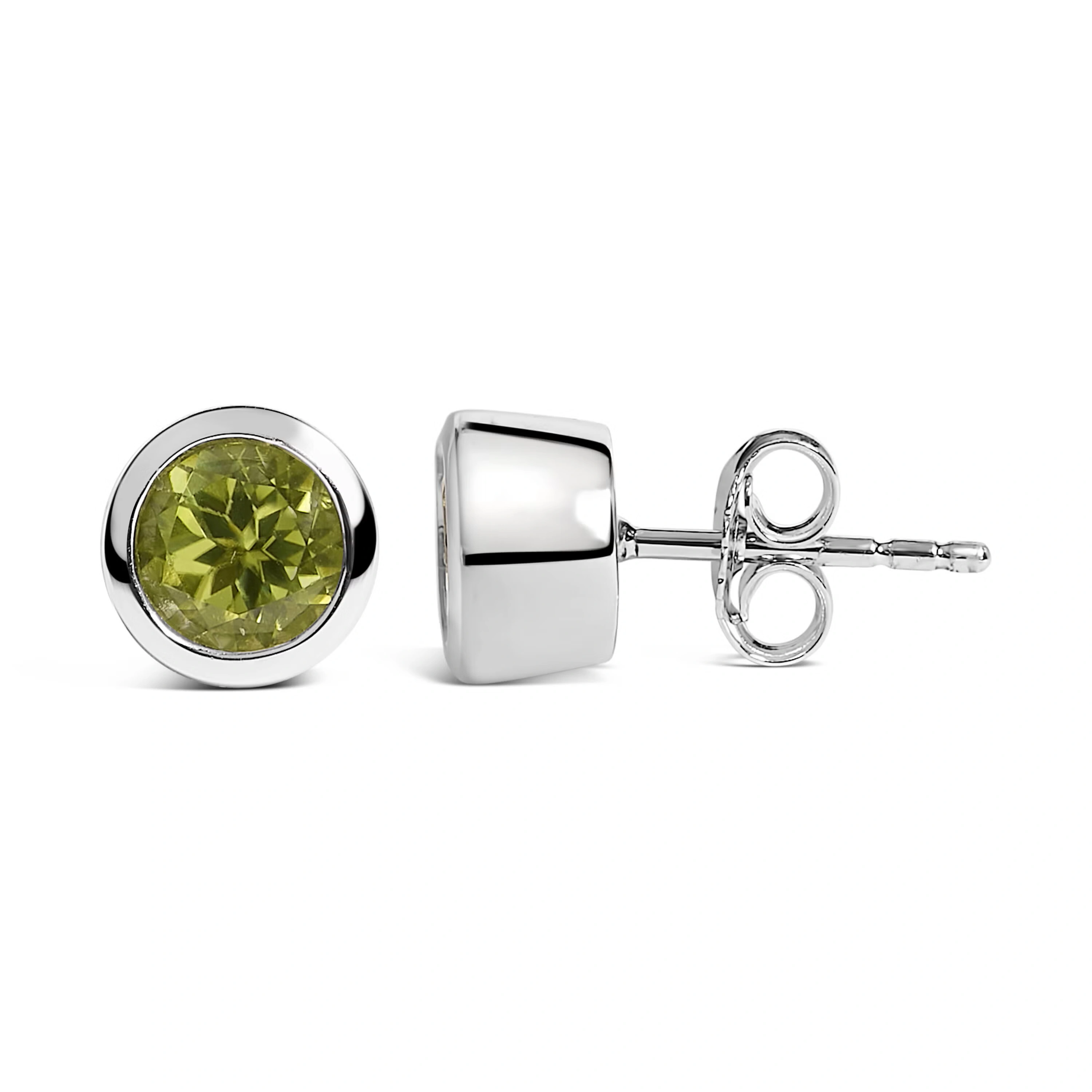 .925 Sterling Silver 6MM Bezel Set Created Green Peridot Solitaire Stud Earrings
