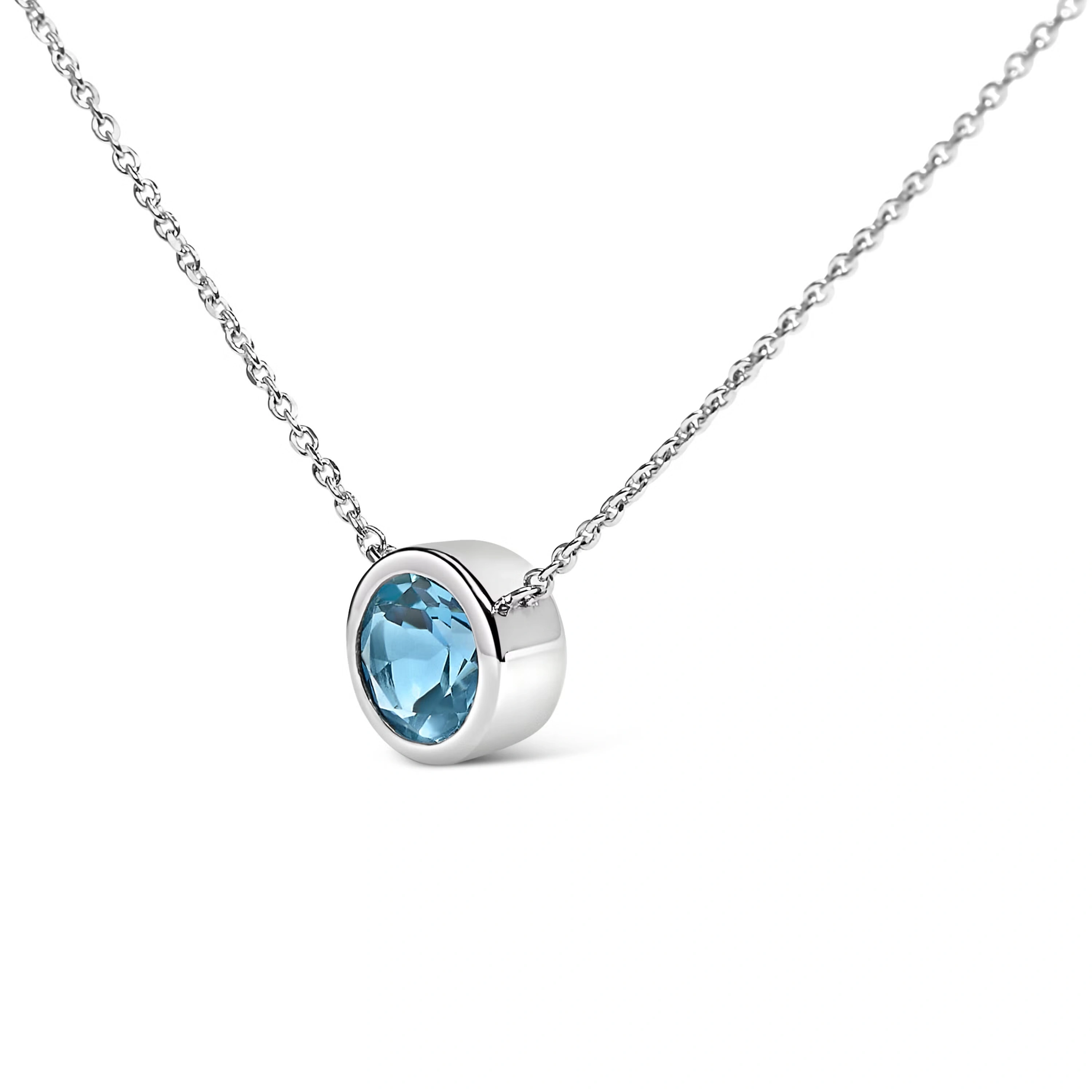 .925 Sterling Silver 7MM Bezel Set Created Blue Topaz Pendant Necklace - 18" Inches 3 .925 Sterling Silver 7MM Bezel Set Created Blue Topaz Pendant Necklace - 18" Inches