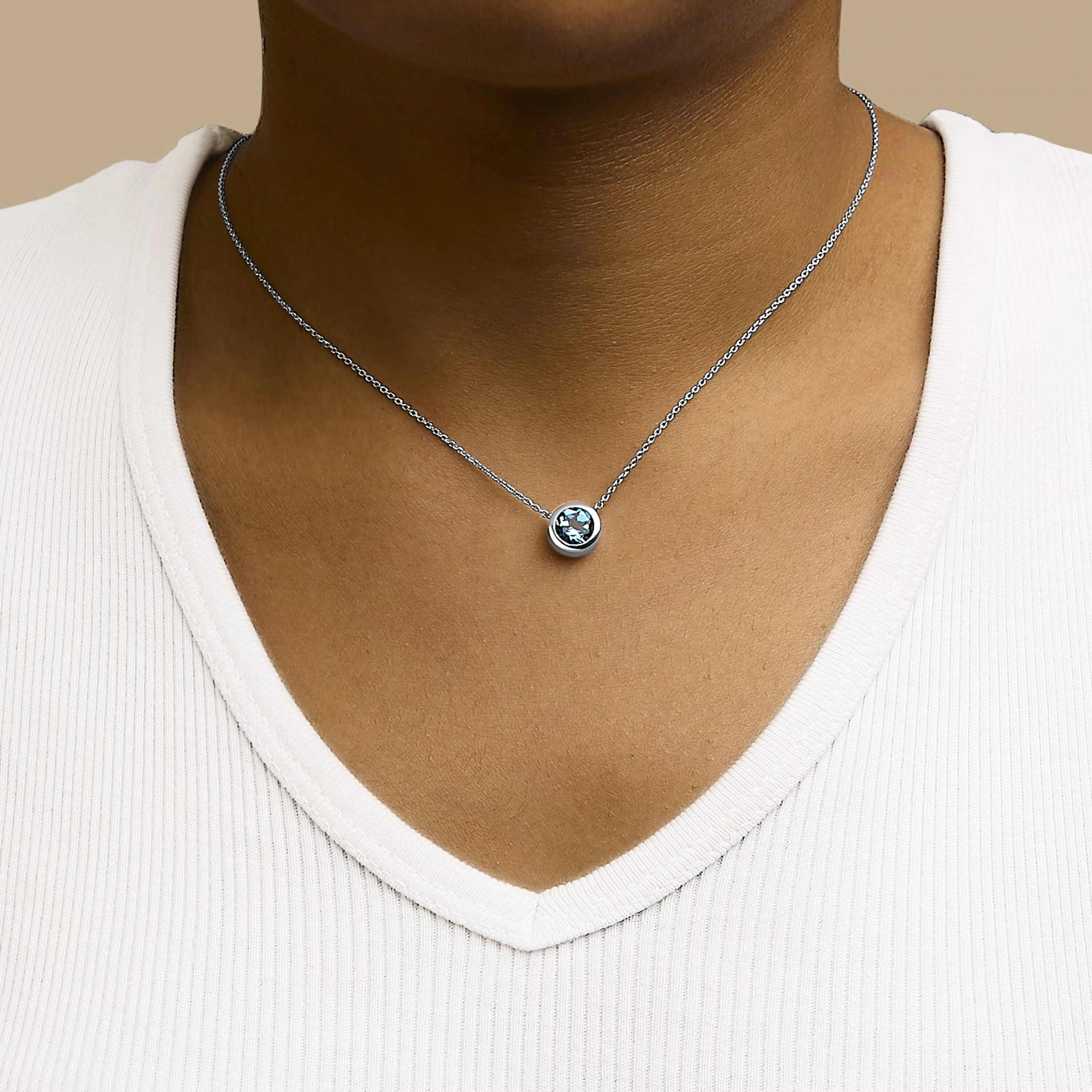 .925 Sterling Silver 7MM Bezel Set Created Blue Topaz Pendant Necklace - 18" Inches 4 .925 Sterling Silver 7MM Bezel Set Created Blue Topaz Pendant Necklace - 18" Inches