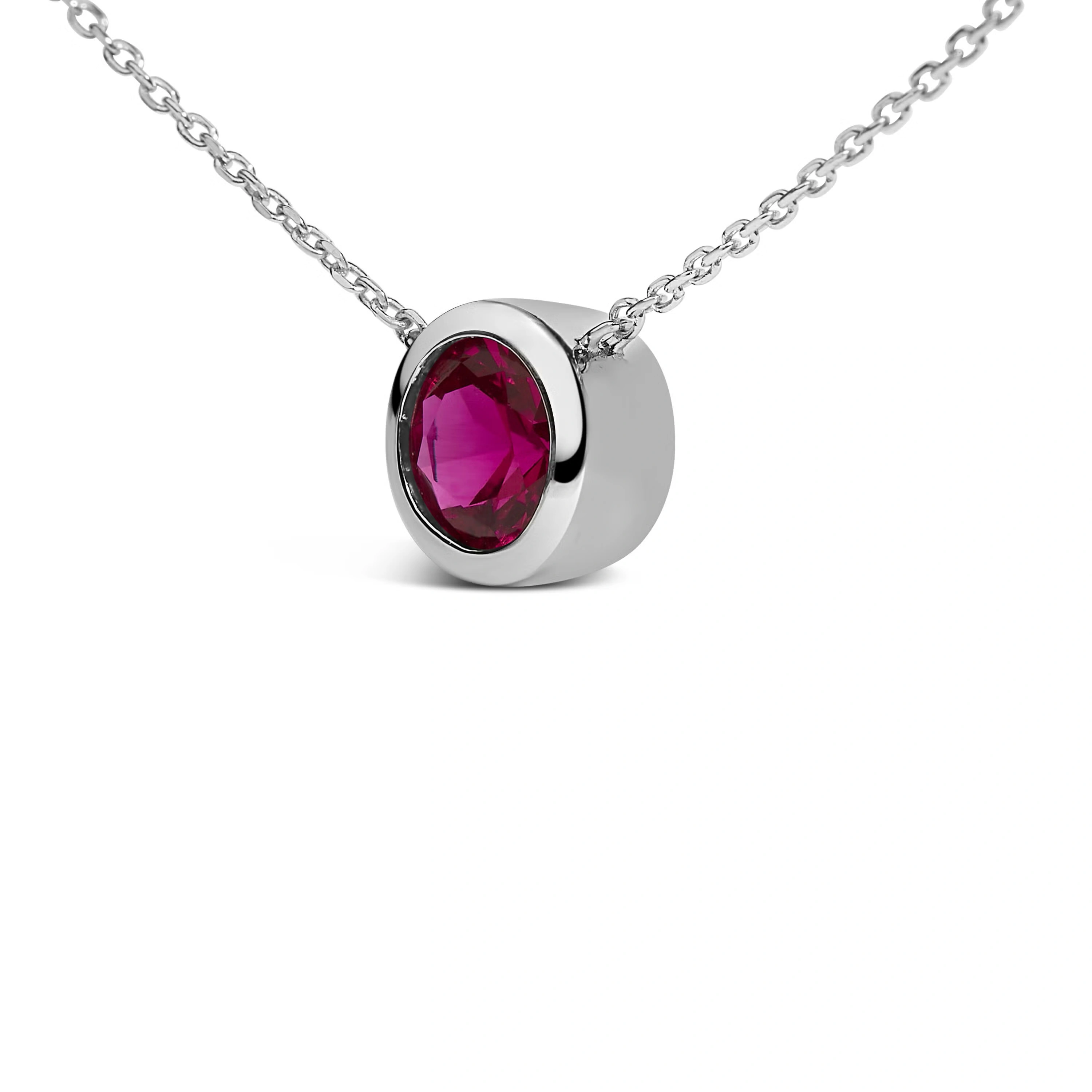 .925 Sterling Silver 7MM Bezel Set Created Red Ruby Pendant Necklace - 18" Inches 3 .925 Sterling Silver 7MM Bezel Set Created Red Ruby Pendant Necklace - 18" Inches