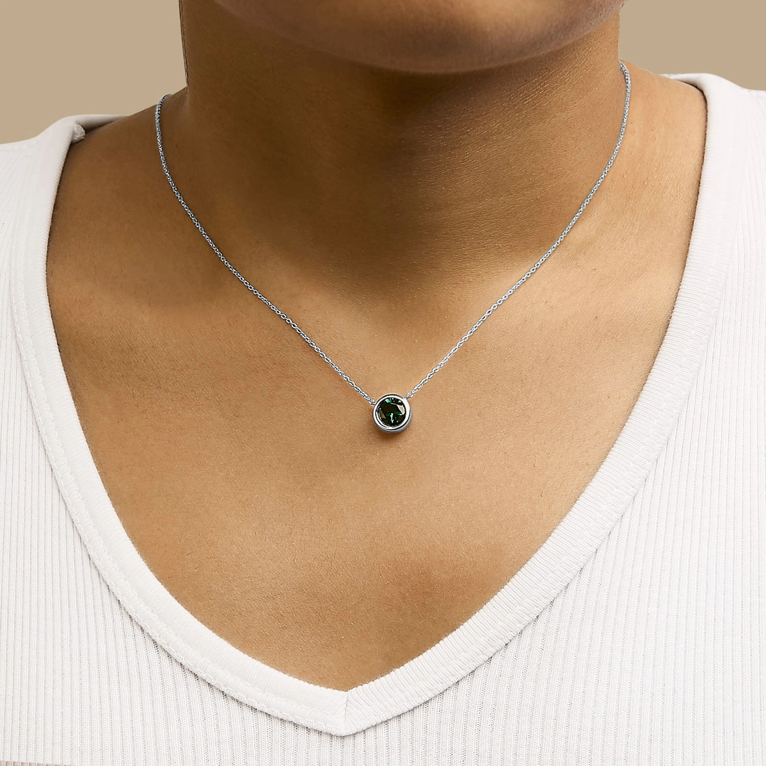 .925 Sterling Silver 7MM Bezel Set Created Green Emerald Pendant Necklace - 18" Inches 4 .925 Sterling Silver 7MM Bezel Set Created Green Emerald Pendant Necklace - 18" Inches