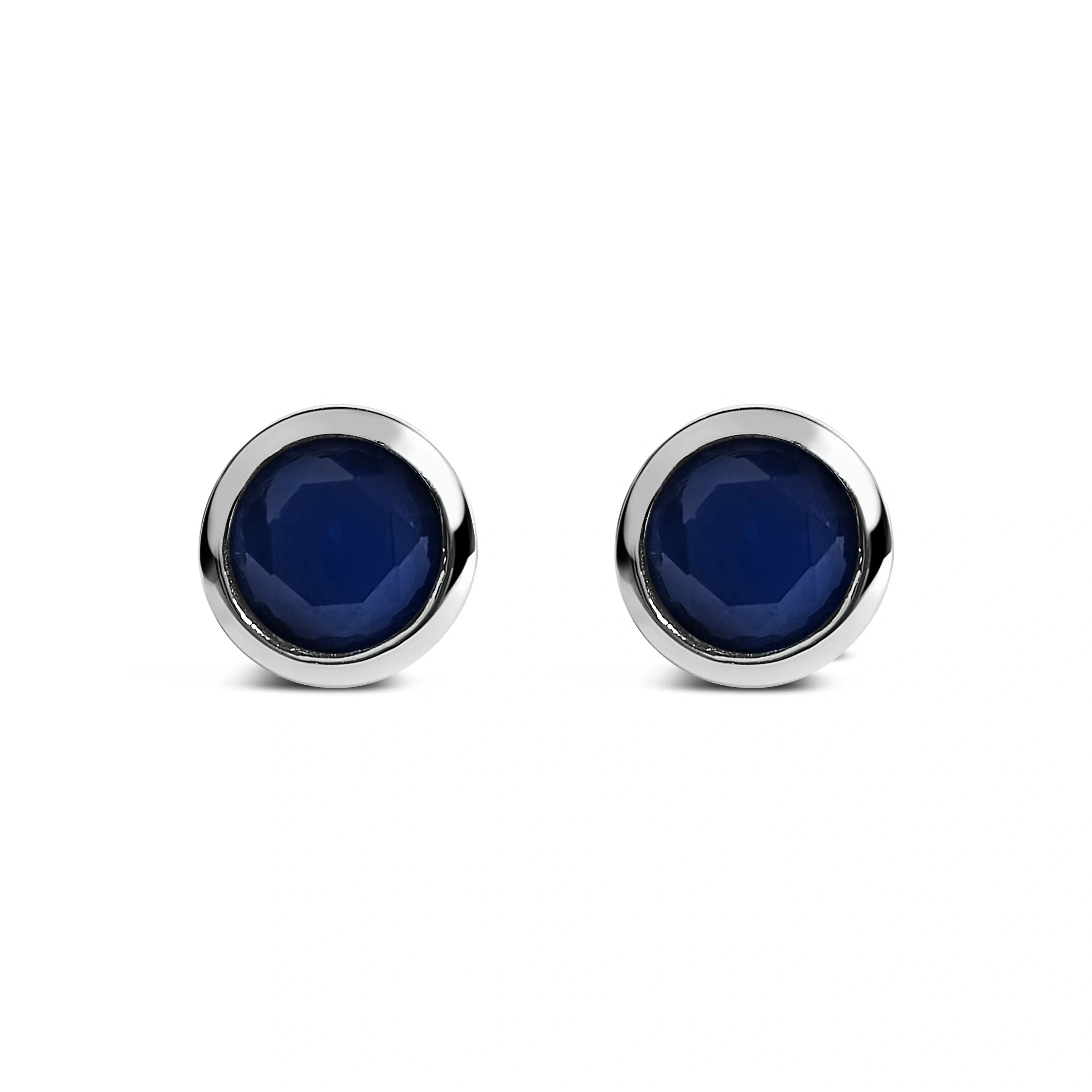 .925 Sterling Silver 6MM Bezel Set Created Blue Sapphire Solitaire Stud Earrings