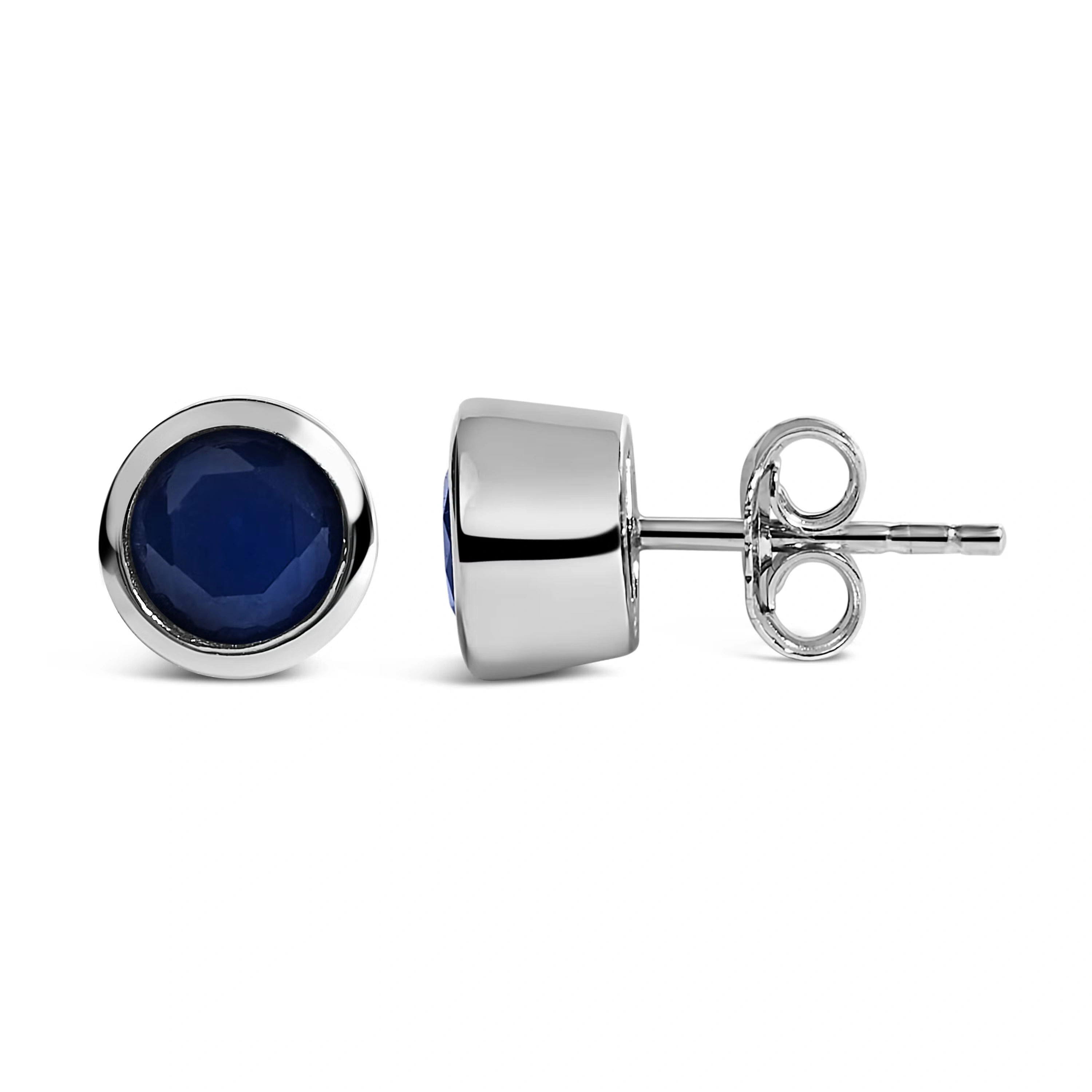 .925 Sterling Silver 6MM Bezel Set Created Blue Sapphire Solitaire Stud Earrings 3 .925 Sterling Silver 6MM Bezel Set Created Blue Sapphire Solitaire Stud Earrings