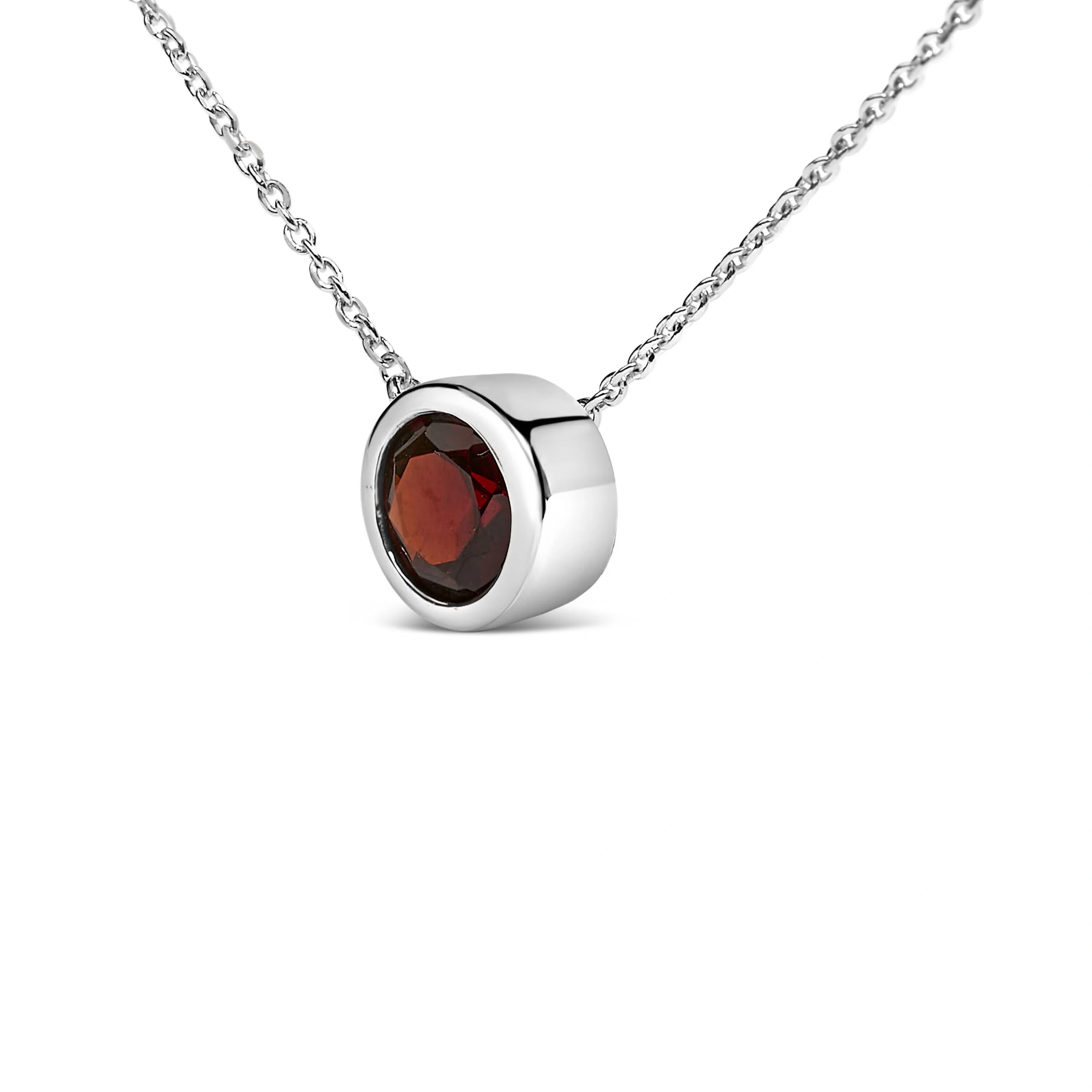 .925 Sterling Silver 7MM Bezel Set Created Red Garnet Pendant Necklace - 18" Inches 3 .925 Sterling Silver 7MM Bezel Set Created Red Garnet Pendant Necklace - 18" Inches