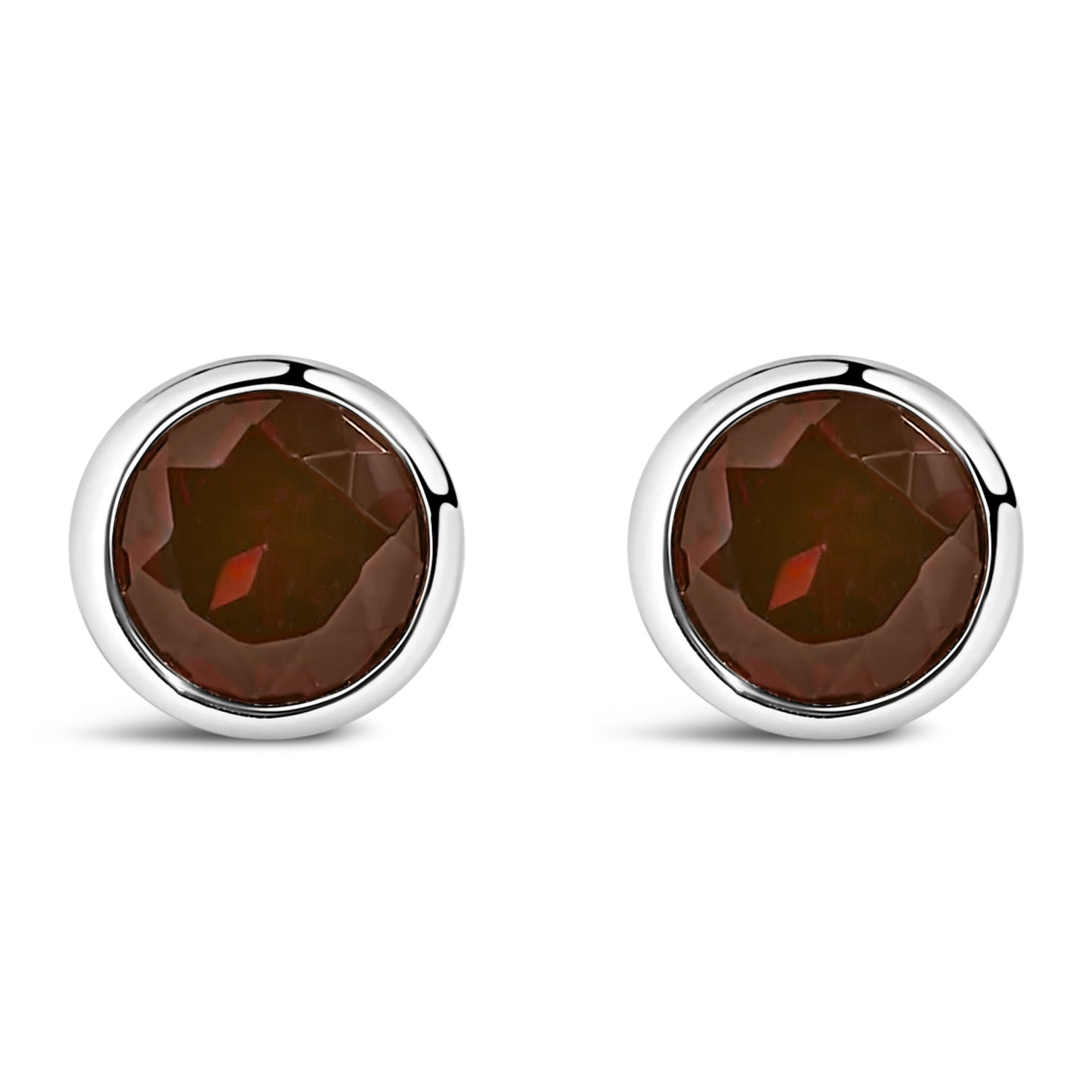.925 Sterling Silver 6MM Bezel Set Created Red Garnet Solitaire Stud Earrings