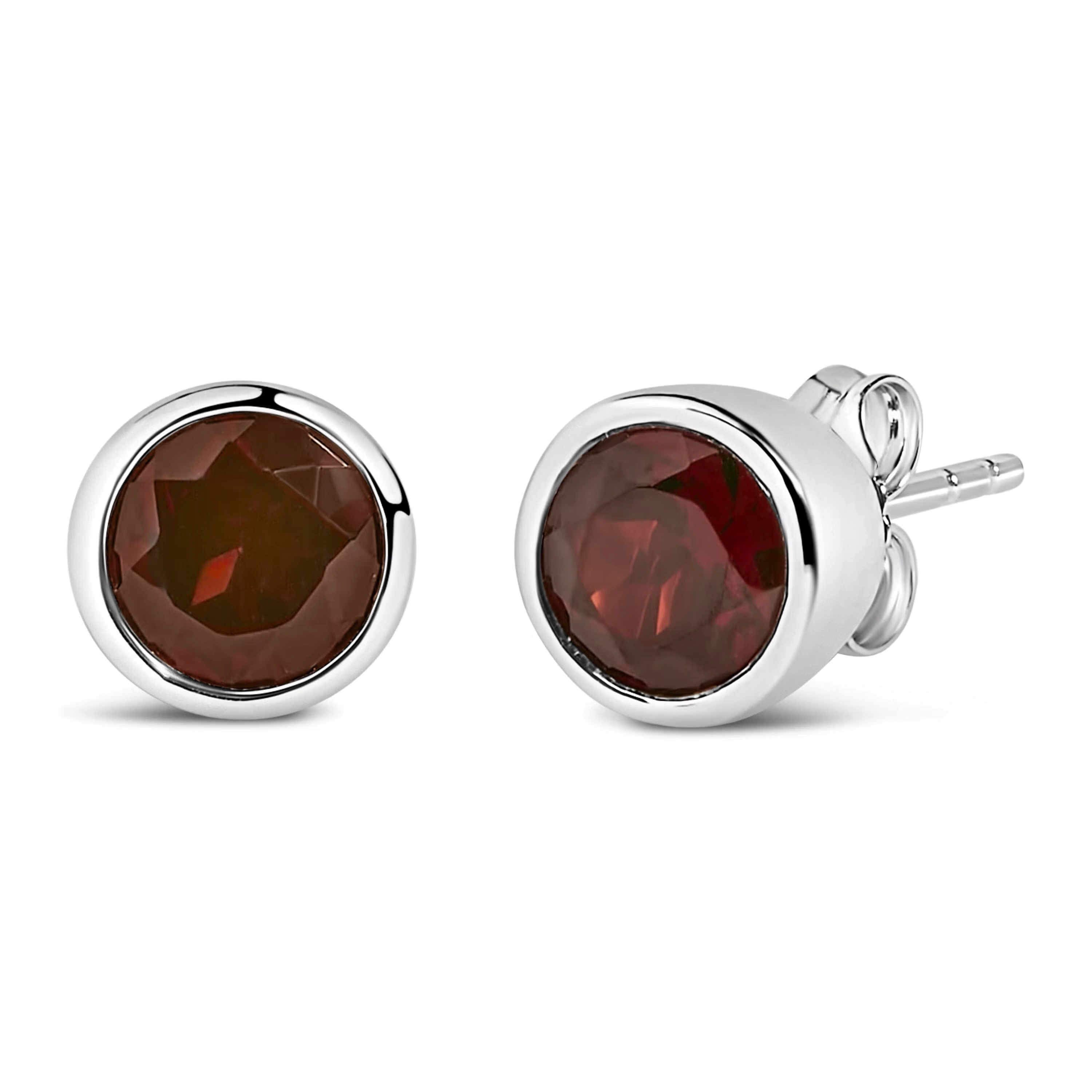 .925 Sterling Silver 6MM Bezel Set Created Red Garnet Solitaire Stud Earrings