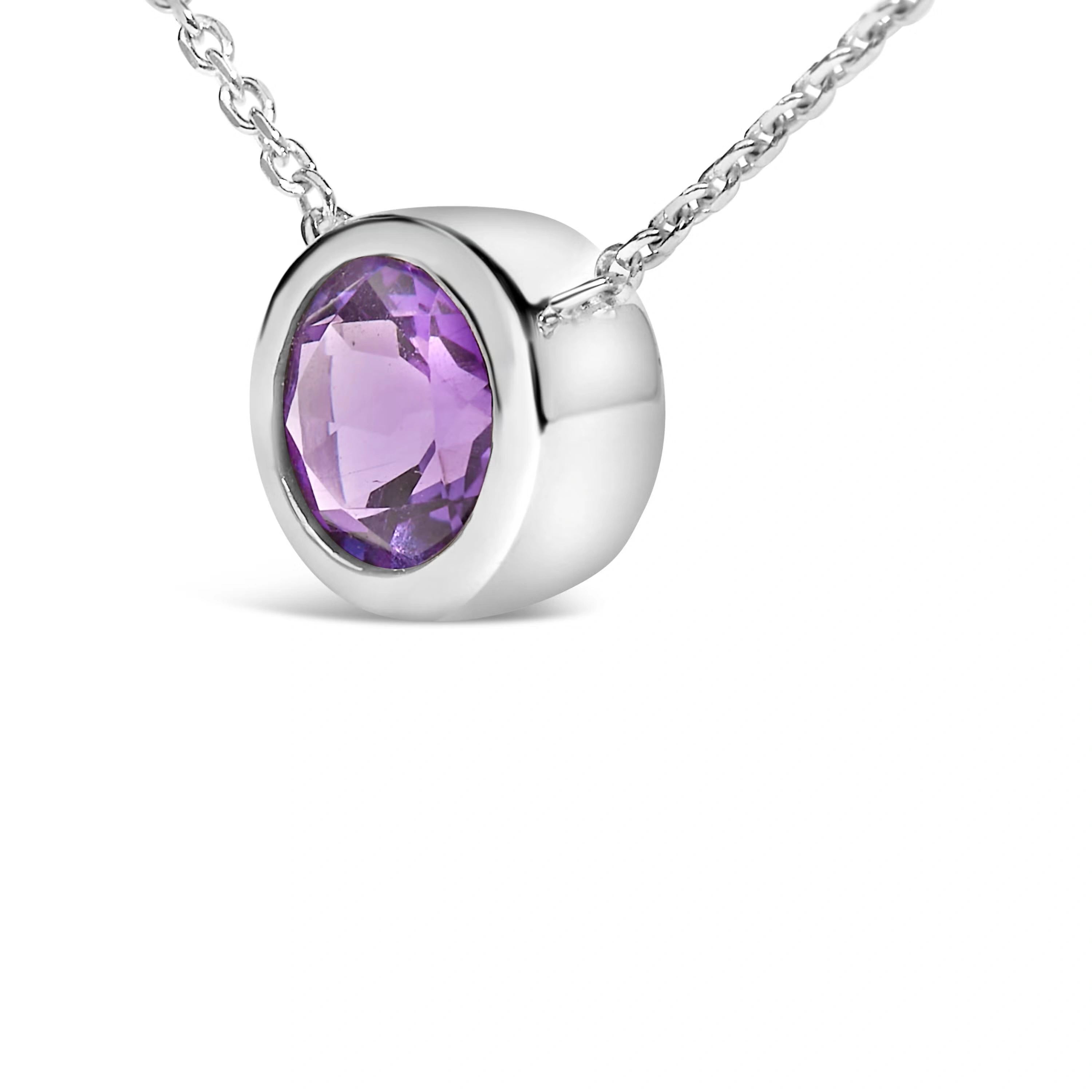 .925 Sterling Silver 7MM Bezel Set Created Purple Amethyst Pendant Necklace - 18" Inches 3 .925 Sterling Silver 7MM Bezel Set Created Purple Amethyst Pendant Necklace - 18" Inches