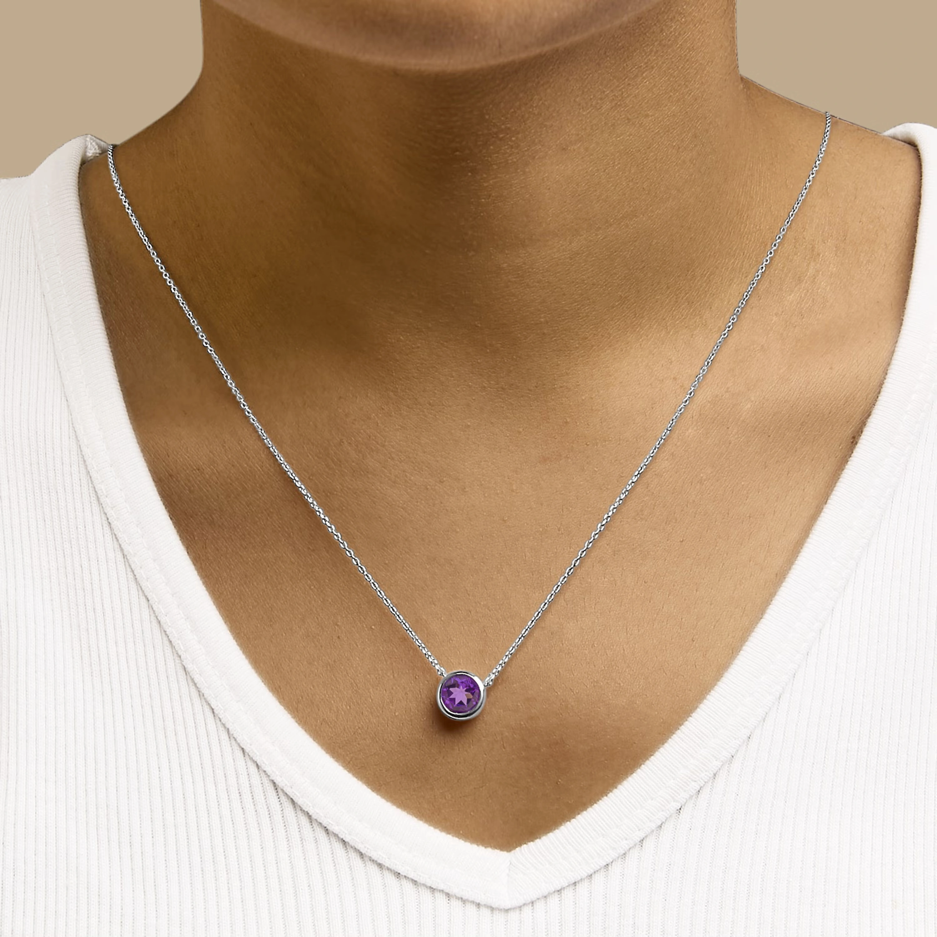 .925 Sterling Silver 7MM Bezel Set Created Purple Amethyst Pendant Necklace - 18" Inches 4 .925 Sterling Silver 7MM Bezel Set Created Purple Amethyst Pendant Necklace - 18" Inches