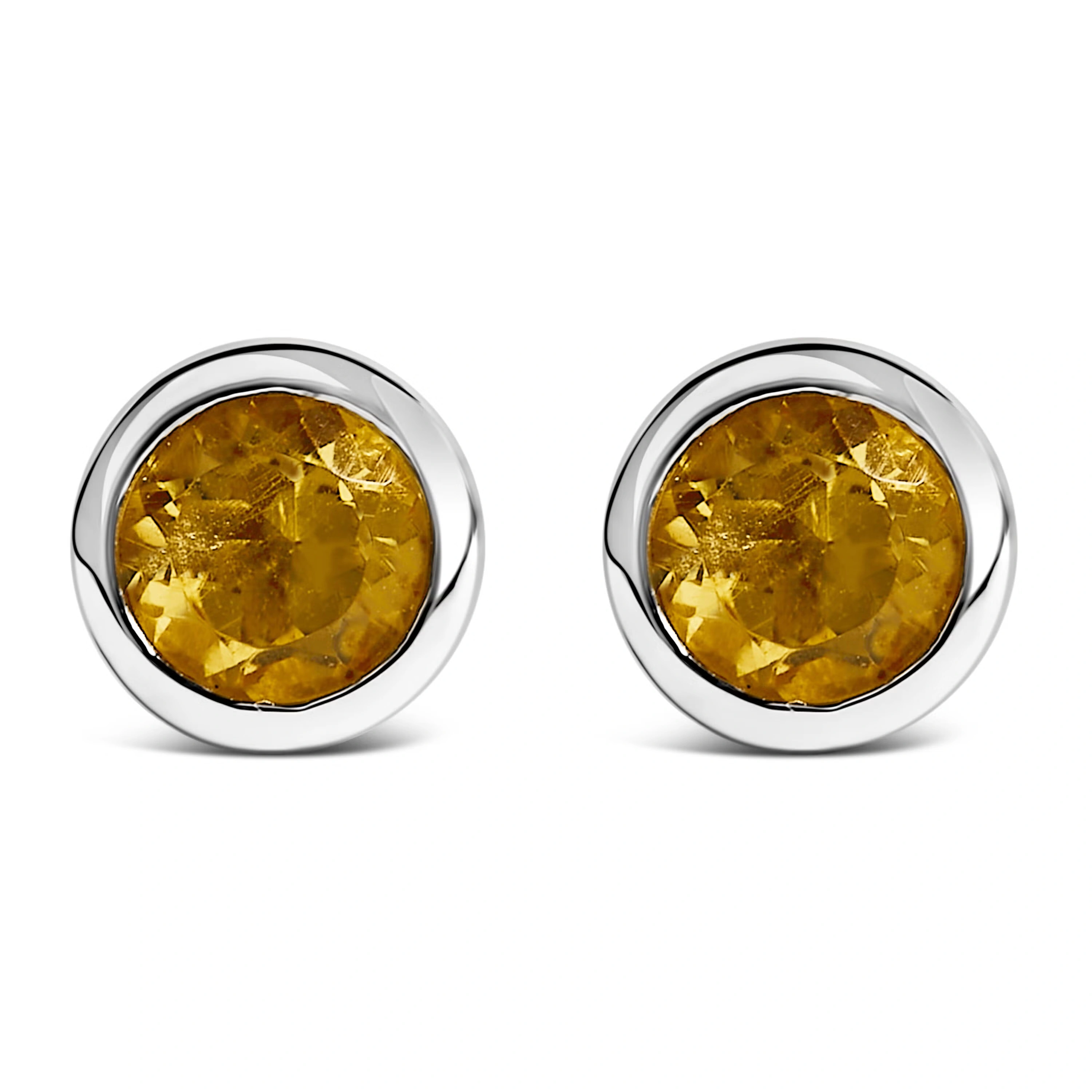 .925 Sterling Silver 6MM Bezel Set Created Yellow Citrine Solitaire Stud Earrings