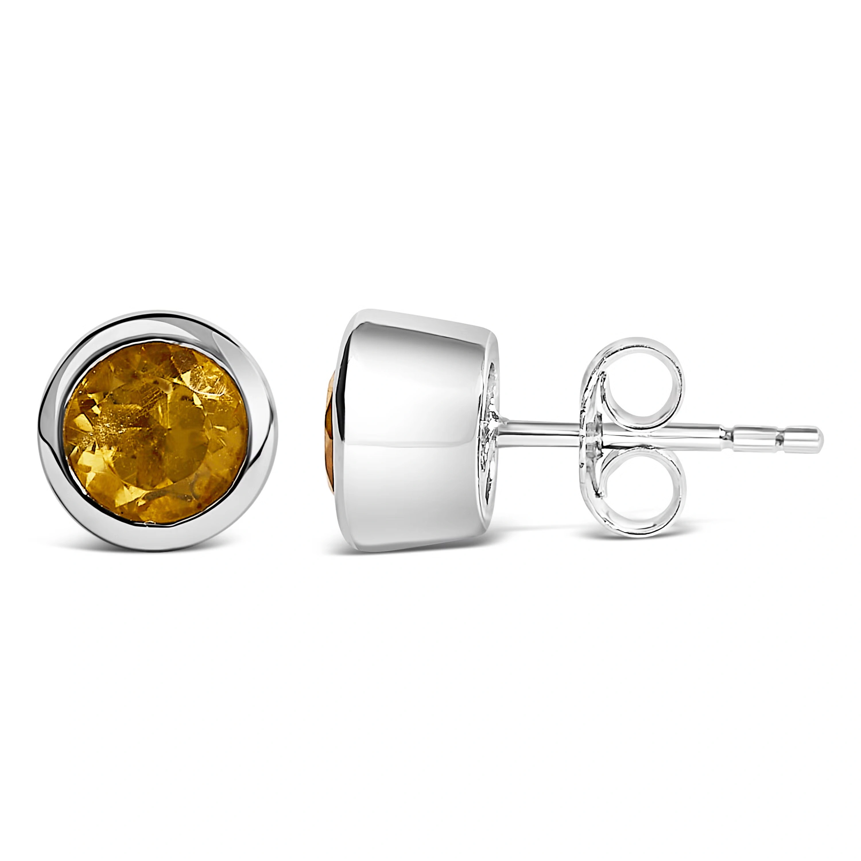 .925 Sterling Silver 6MM Bezel Set Created Yellow Citrine Solitaire Stud Earrings 3 .925 Sterling Silver 6MM Bezel Set Created Yellow Citrine Solitaire Stud Earrings