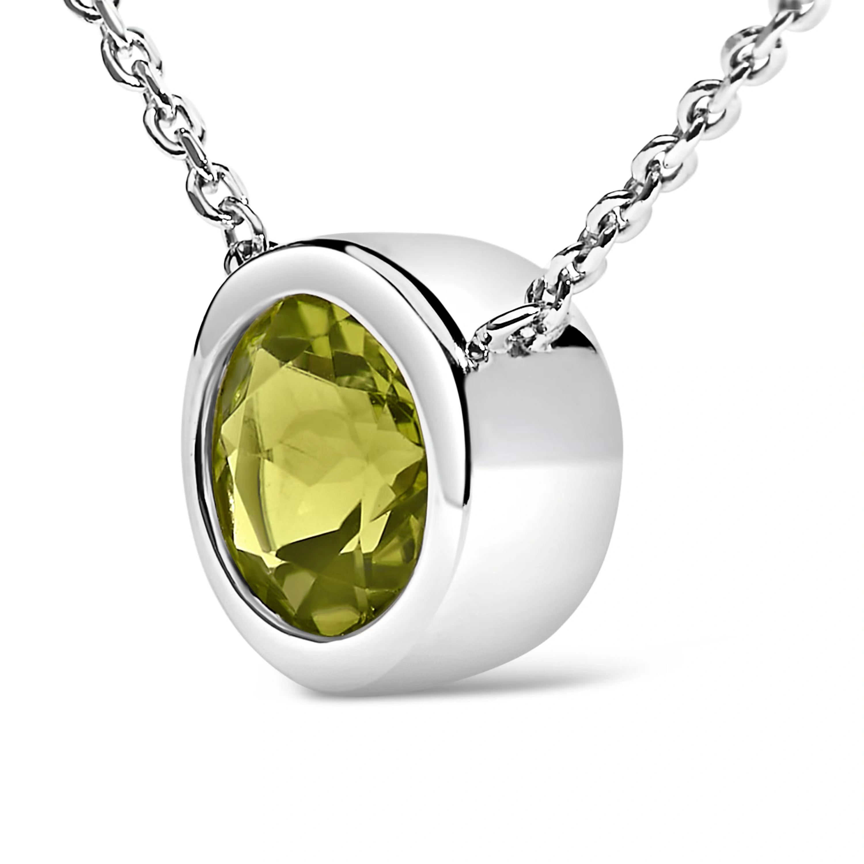 .925 Sterling Silver 7MM Bezel Set Created Green Peridot Pendant Necklace - 18" Inches 3 .925 Sterling Silver 7MM Bezel Set Created Green Peridot Pendant Necklace - 18" Inches