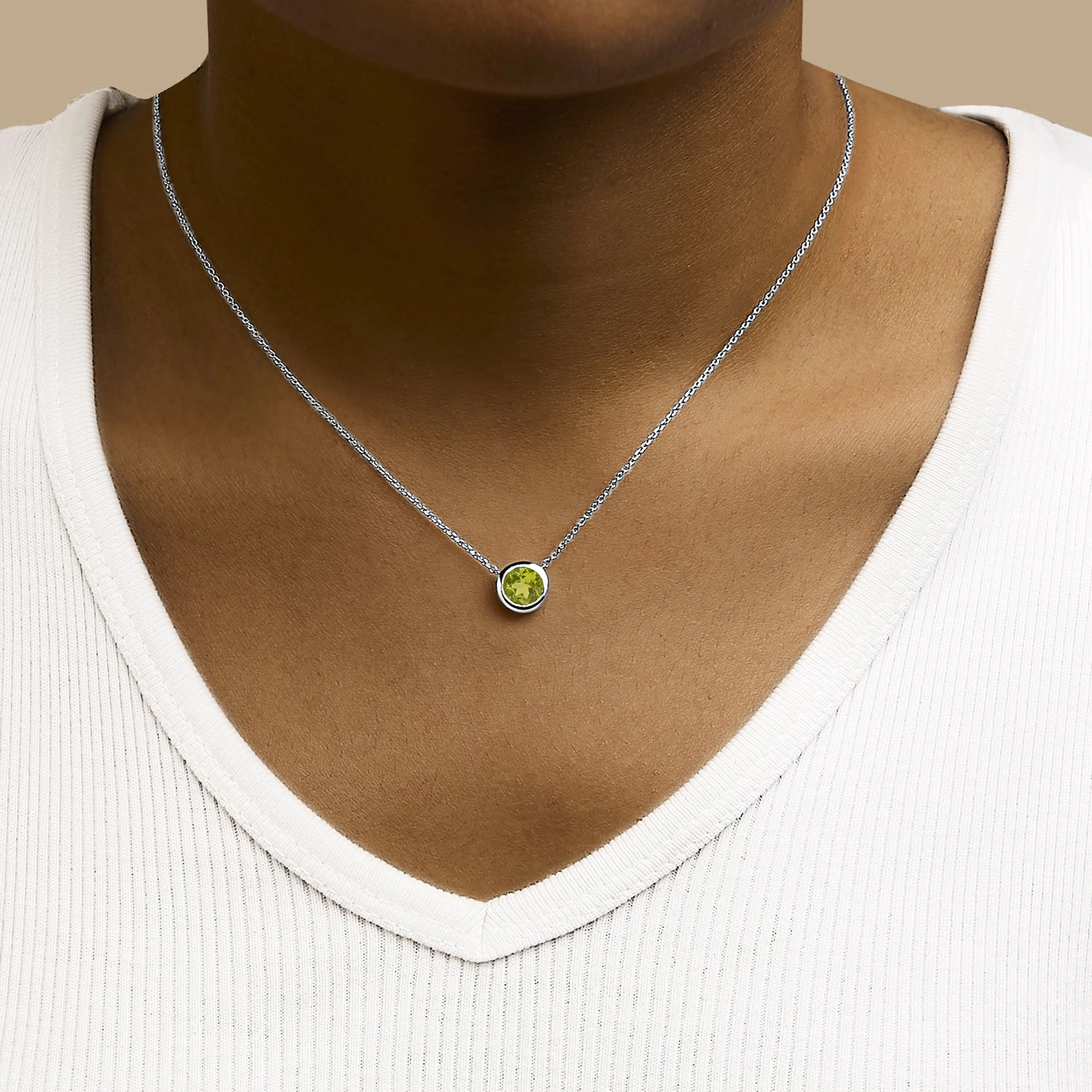 .925 Sterling Silver 7MM Bezel Set Created Green Peridot Pendant Necklace - 18" Inches 4 .925 Sterling Silver 7MM Bezel Set Created Green Peridot Pendant Necklace - 18" Inches