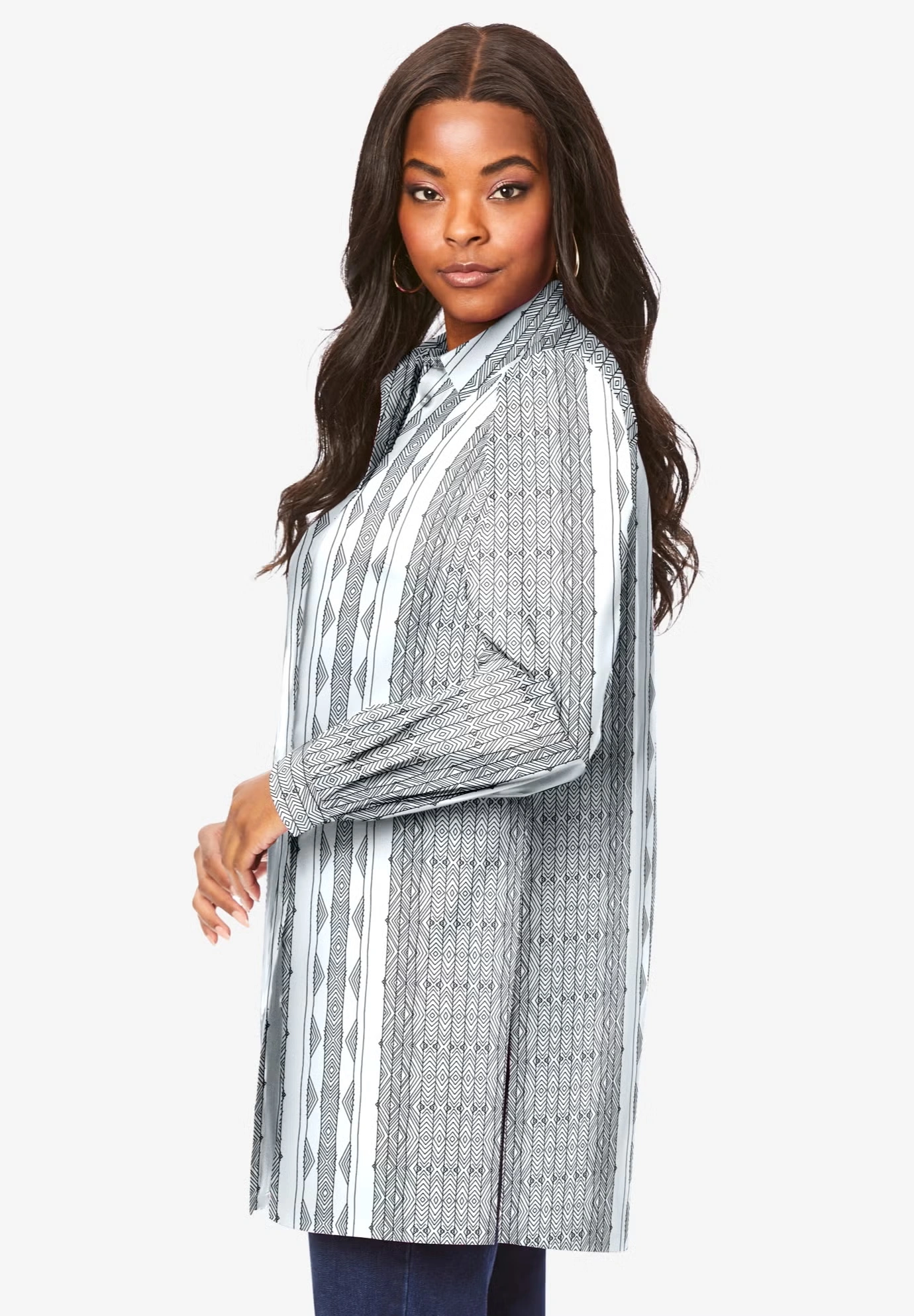 Plus Size Kate Long Sleeve Tunic Easy Cotton-Blend Button-Front Shirt 3 Plus Size Kate Long Sleeve Tunic Easy Cotton-Blend Button-Front Shirt
