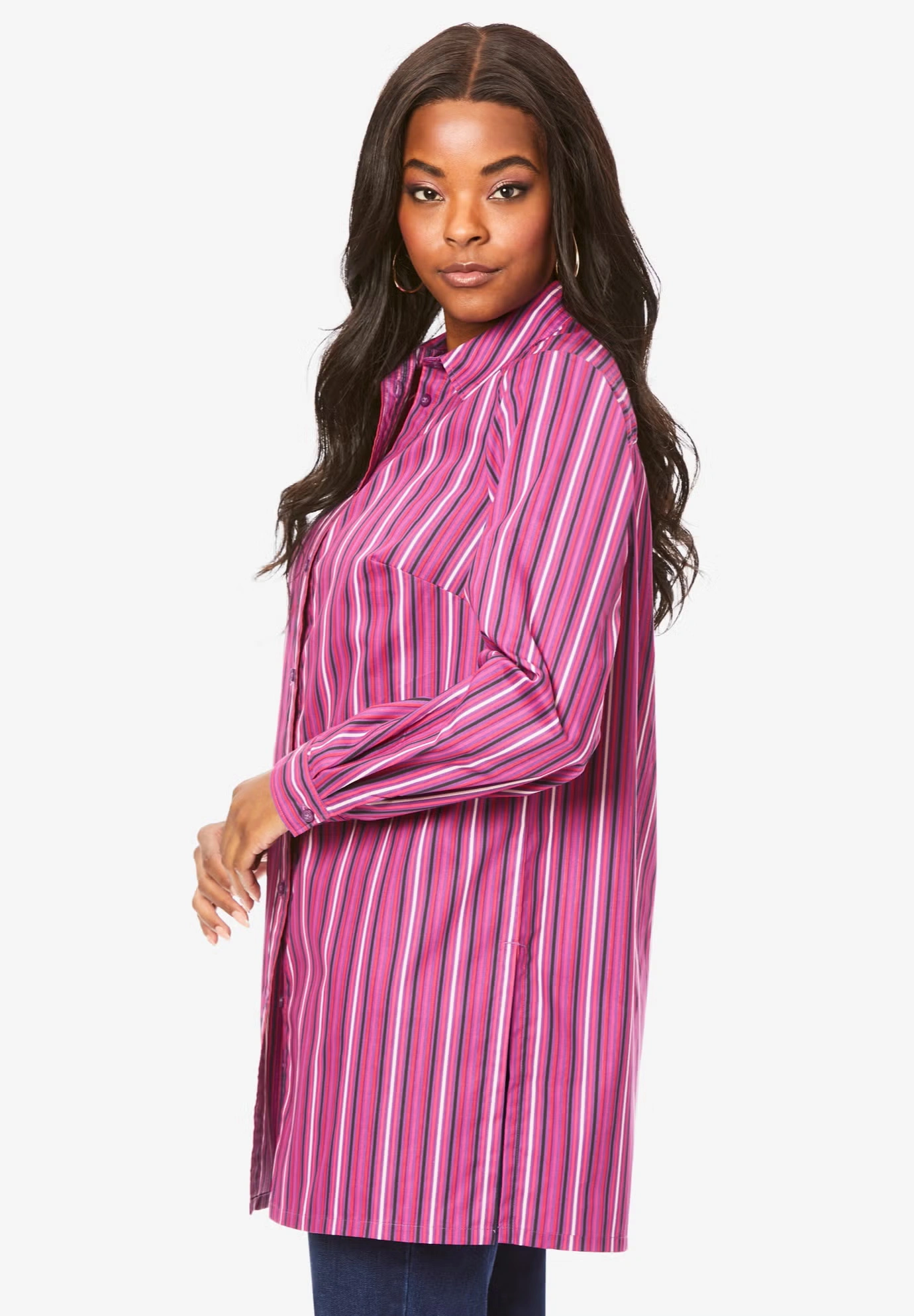 Plus Size Kate Long Sleeve Tunic Easy Cotton-Blend Button-Front Shirt 4 Plus Size Kate Long Sleeve Tunic Easy Cotton-Blend Button-Front Shirt