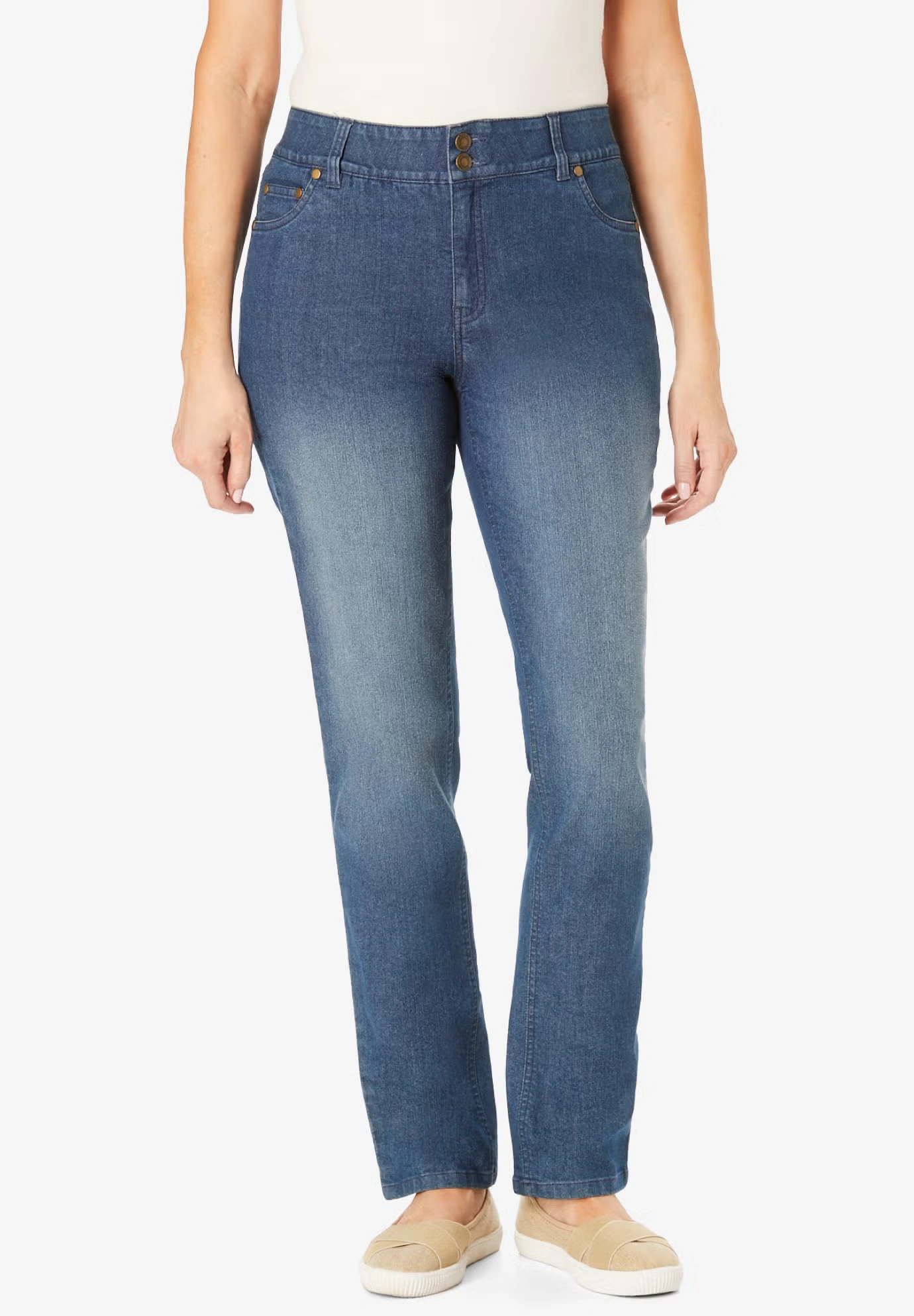 Secret Solutions™ Tummy Smoothing Straight-Leg Stretch Denim Jeans