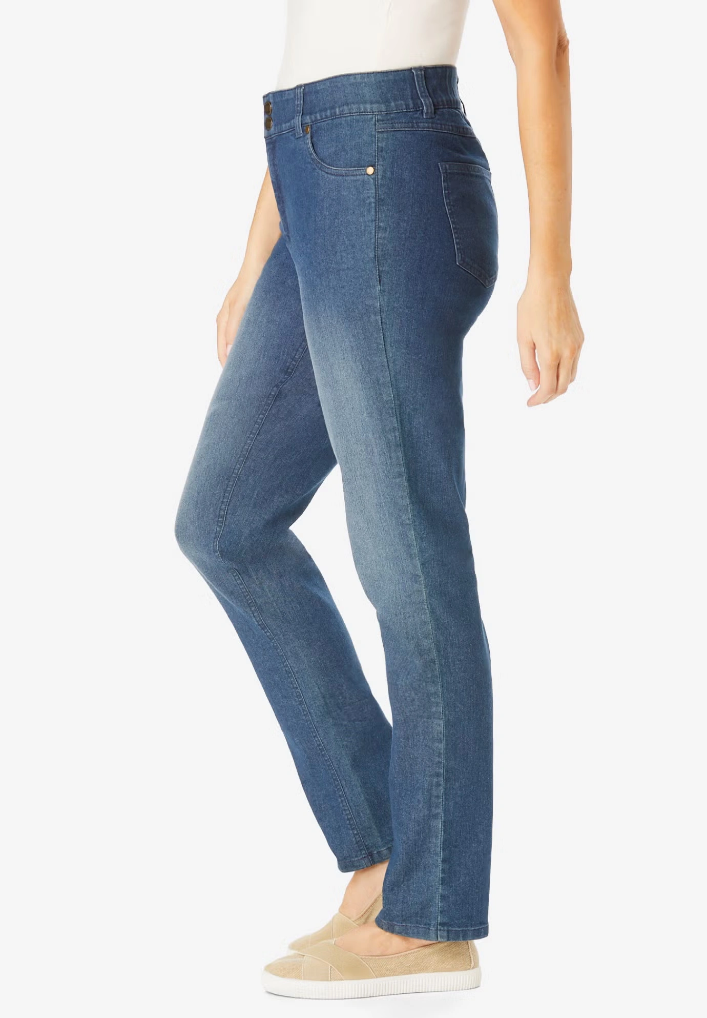 Secret Solutions™ Tummy Smoothing Straight-Leg Stretch Denim Jeans 3 Secret Solutions™ Tummy Smoothing Straight-Leg Stretch Denim Jeans