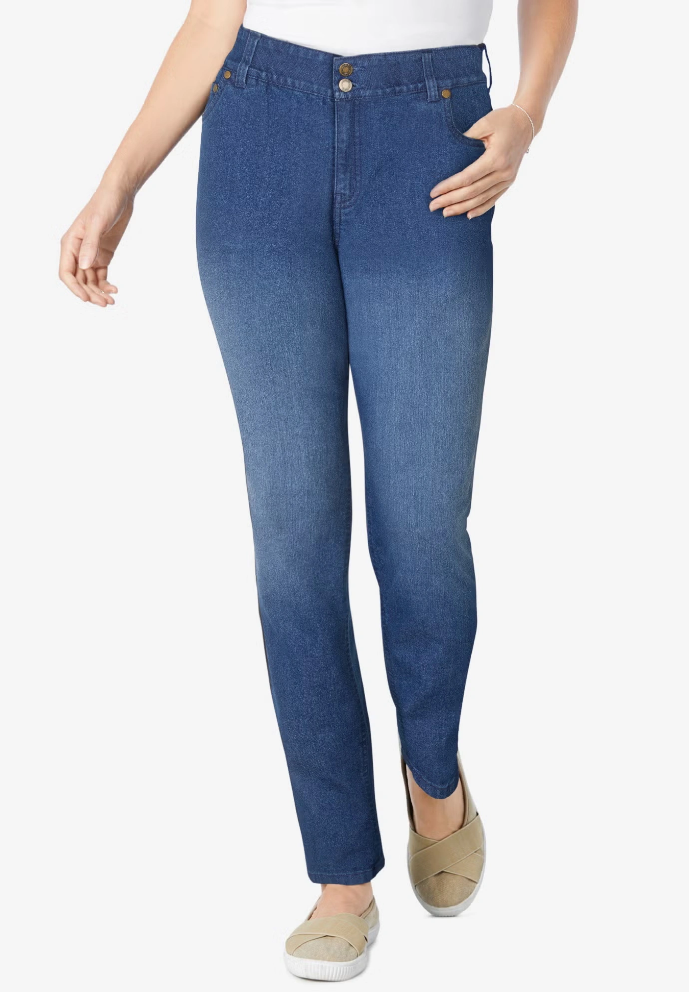 Secret Solutions™ Tummy Smoothing Straight-Leg Stretch Denim Jeans 6 Secret Solutions™ Tummy Smoothing Straight-Leg Stretch Denim Jeans