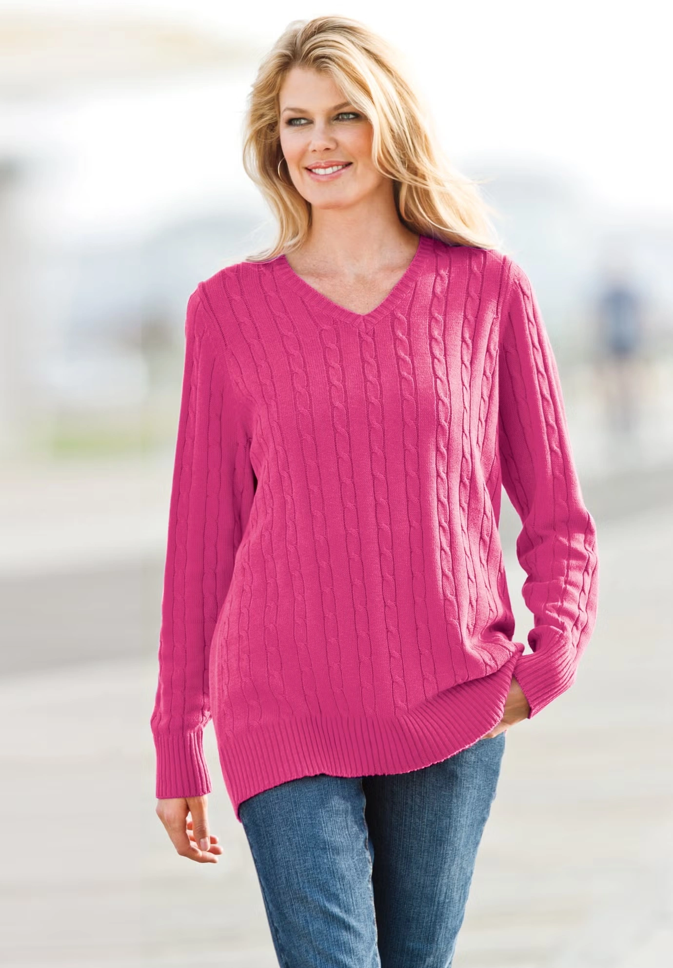 Cable Knit V-Neck Pullover Sweater 4 Cable Knit V-Neck Pullover Sweater