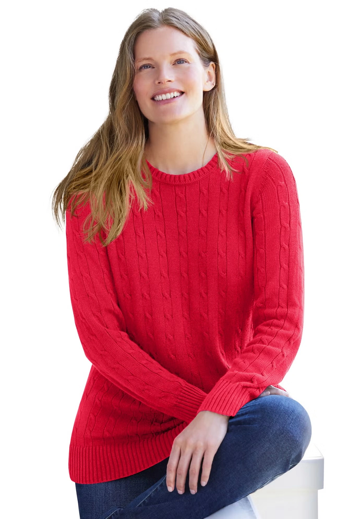 Cable Knit Pullover Crewneck Sweater