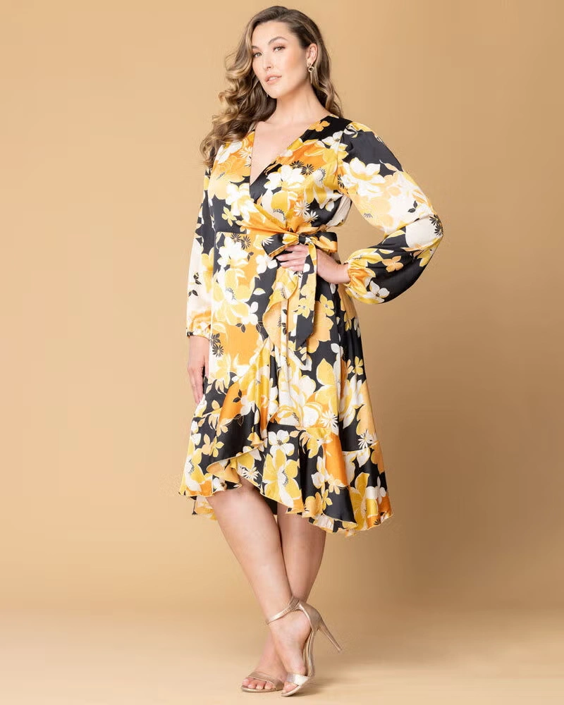 Serena Satin Ruffle Wrap Dress